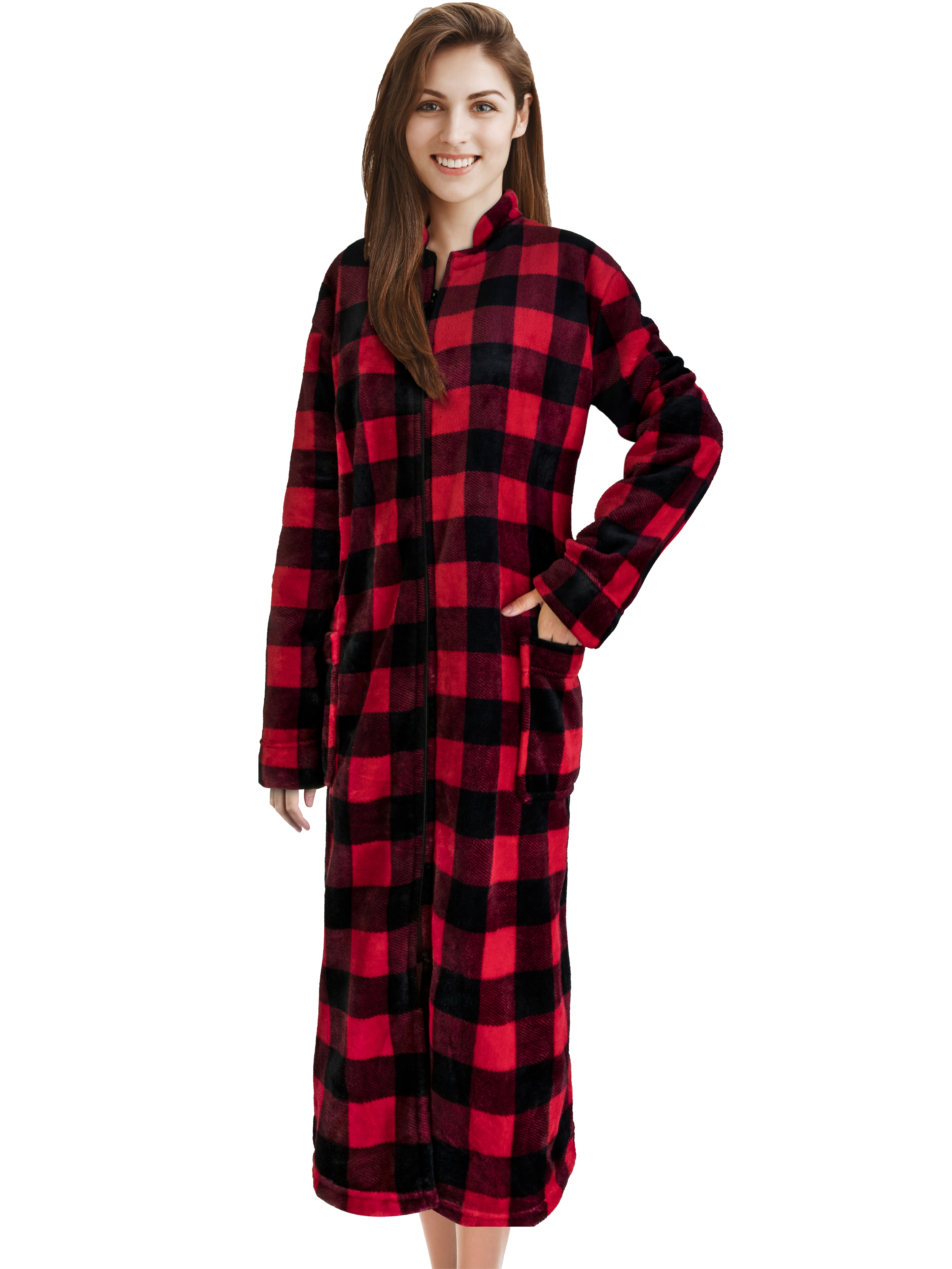 Women Zipper Robe Housecoat Fleece Lounger Front Zip Up Robe Full Length Ladies - Picture 27 of 85