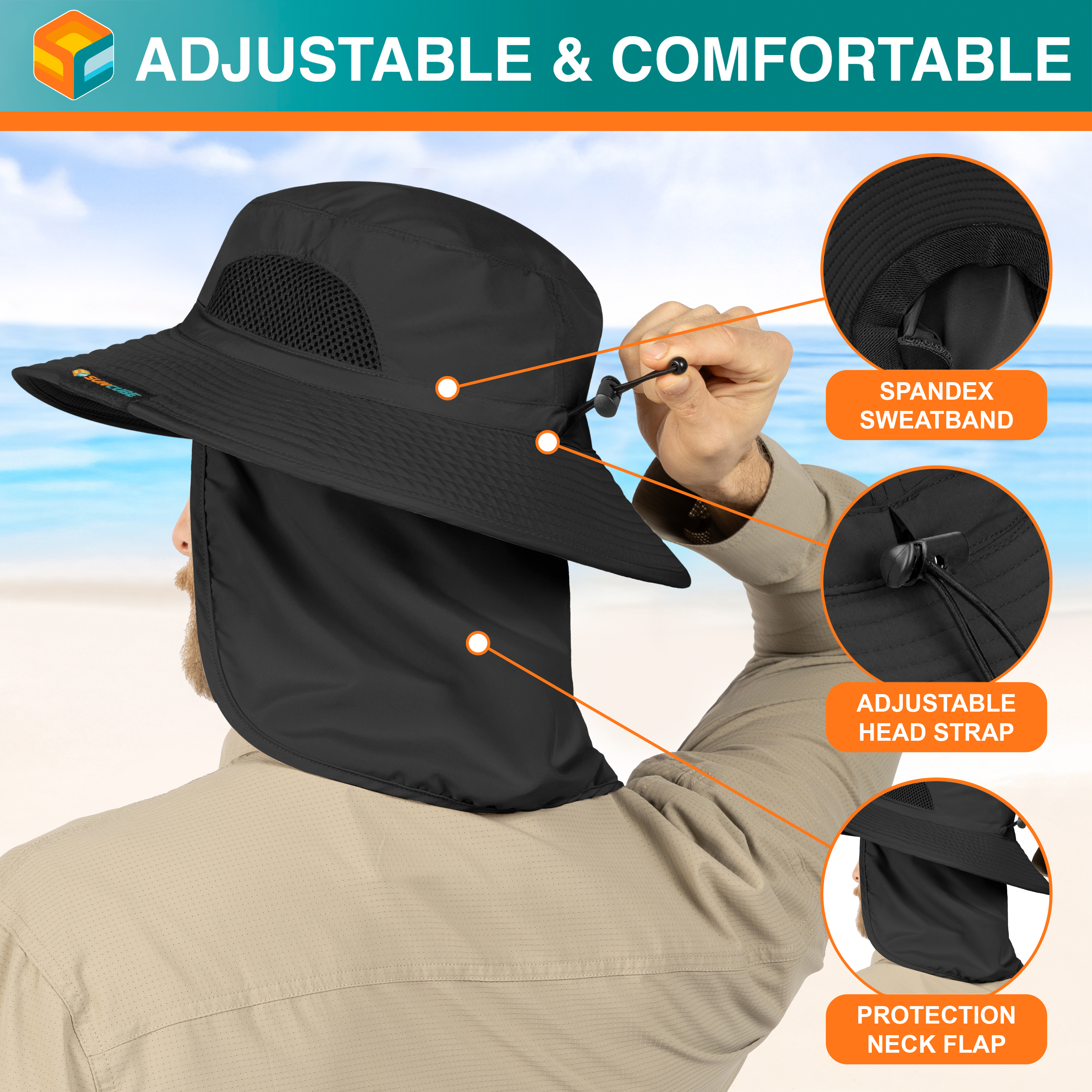 Men Women UV Protection Sun Hats Neck Face Flap Cap Wide Brim Fishing Bucket Hat - Picture 5 of 48