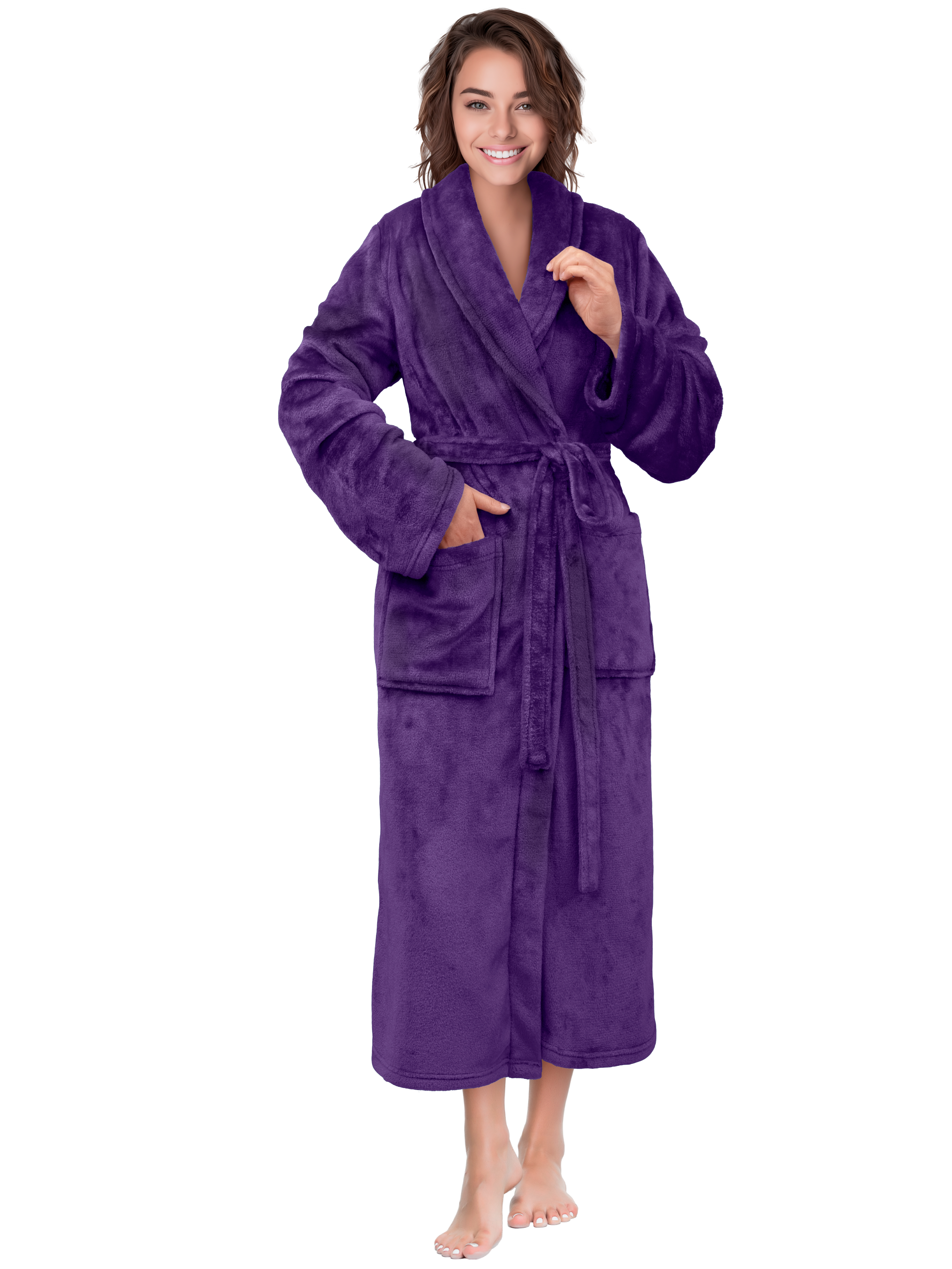 Womens Robe Fleece Bathrobe Long Warm Spa Bath Robe Shower Lightweight Plus Size - Picture 30 of 50