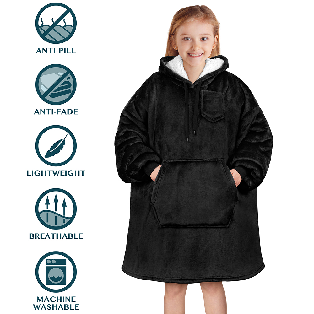 Blanket Sweatshirt Sherpa Lining Comfy Fleece Oversized Hoodie for Kids Teens JR - Picture 6 of 71