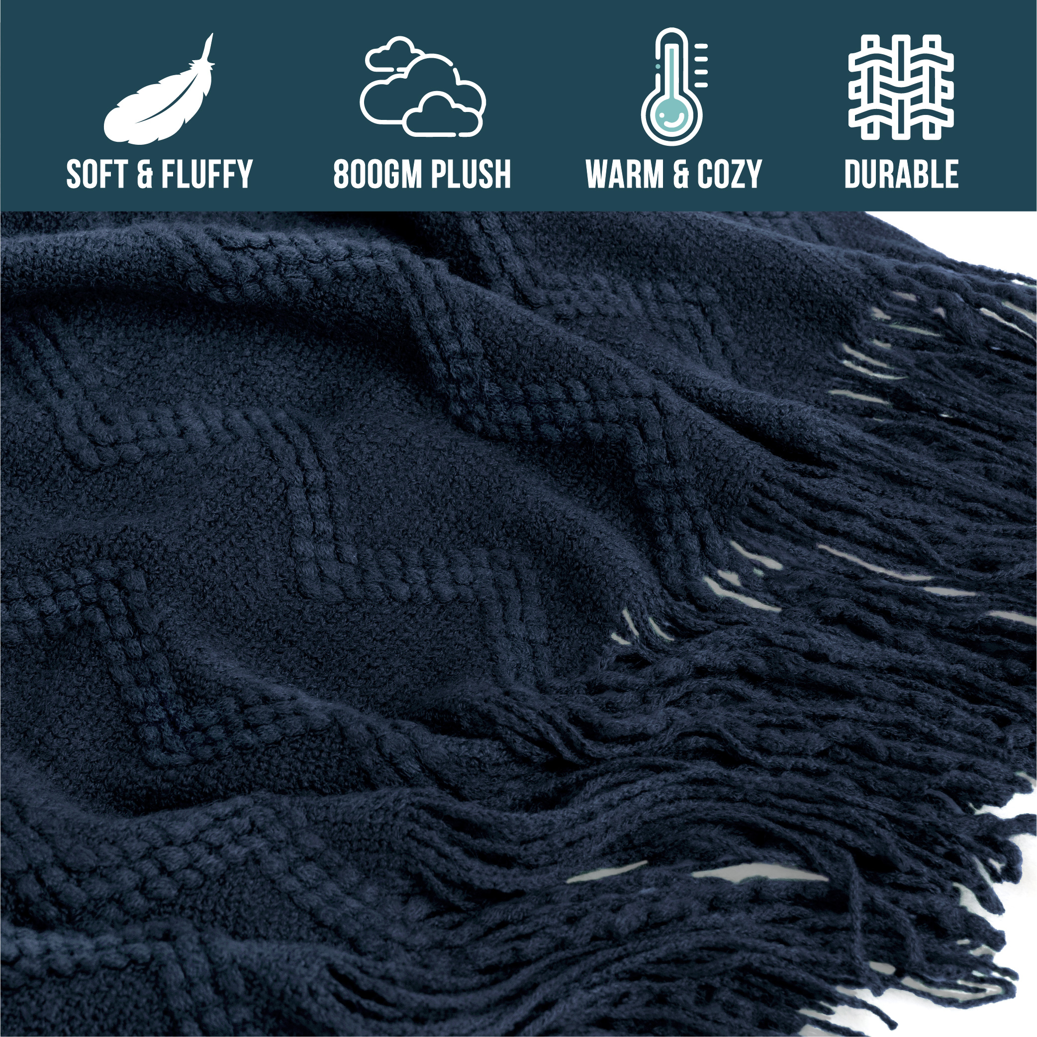 Textured Knitted Fringe Throw Blanket Decorative for Couch Sofa Bed Lightweight - Picture 106 of 142