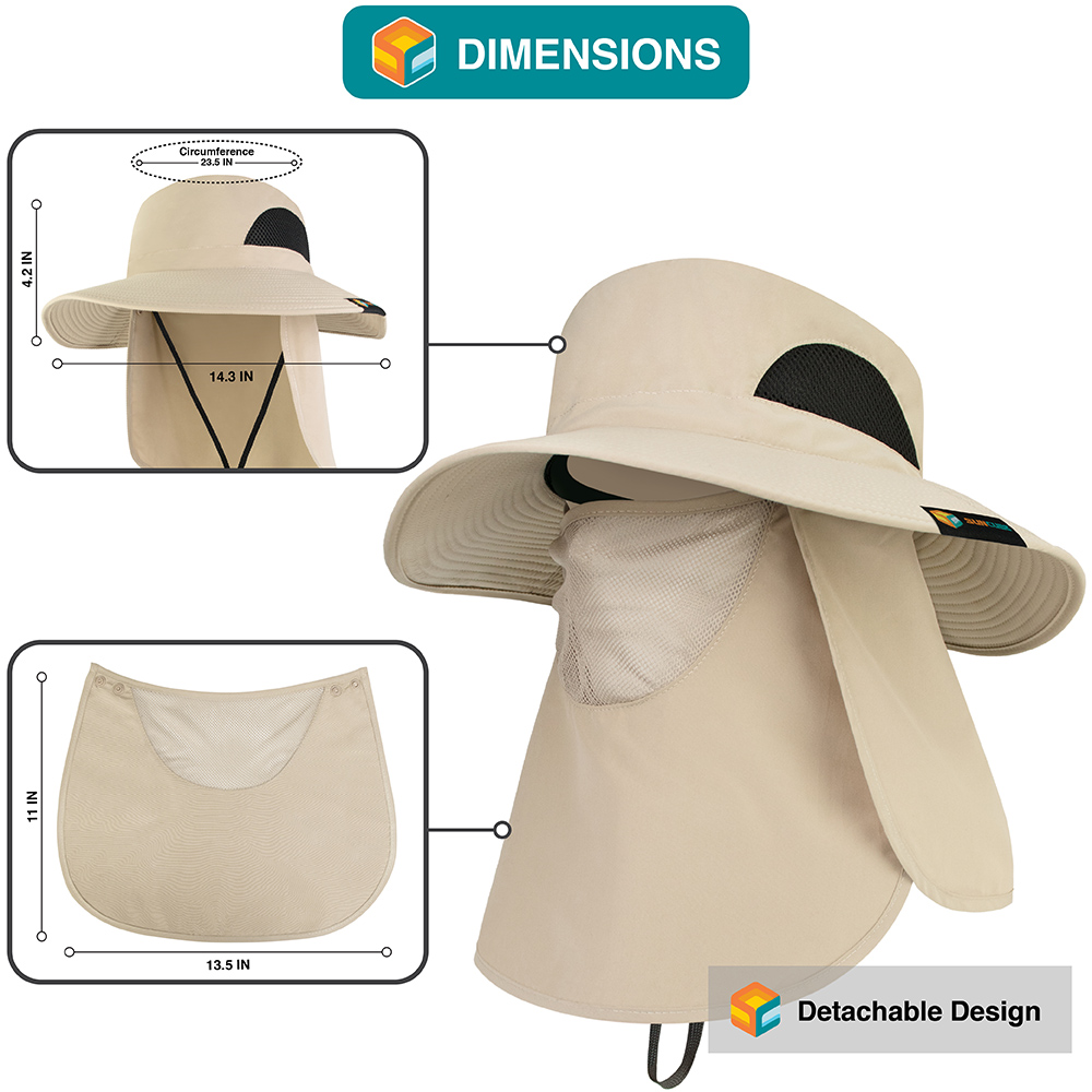 Boonie Sun Hat With Neck Flap UPF Face Cover Shade for Outdoors Fishing Hiking - Picture 39 of 43