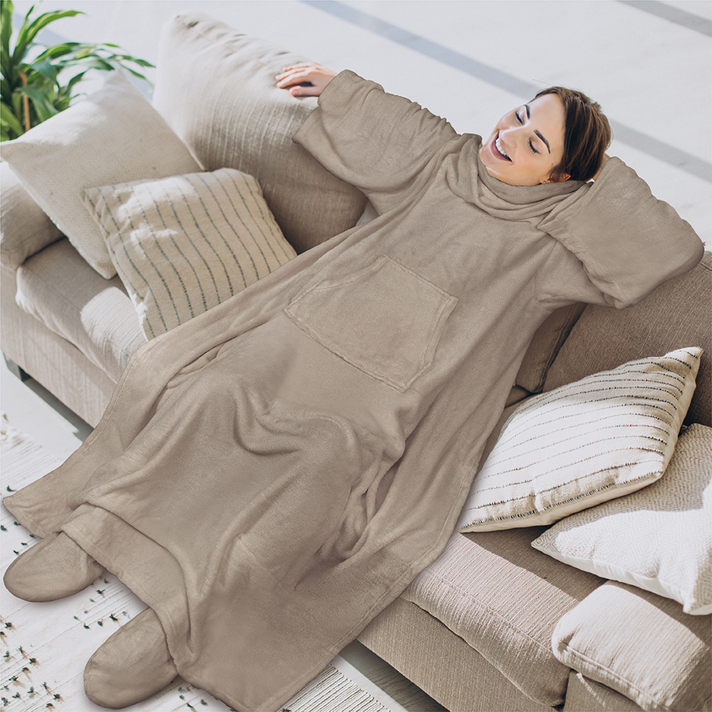 Tragbare Decke mit Fußtasche Ärmel Weich Fleece Wickel Sofa Couch TV Geschenke - Bild 180 von 192