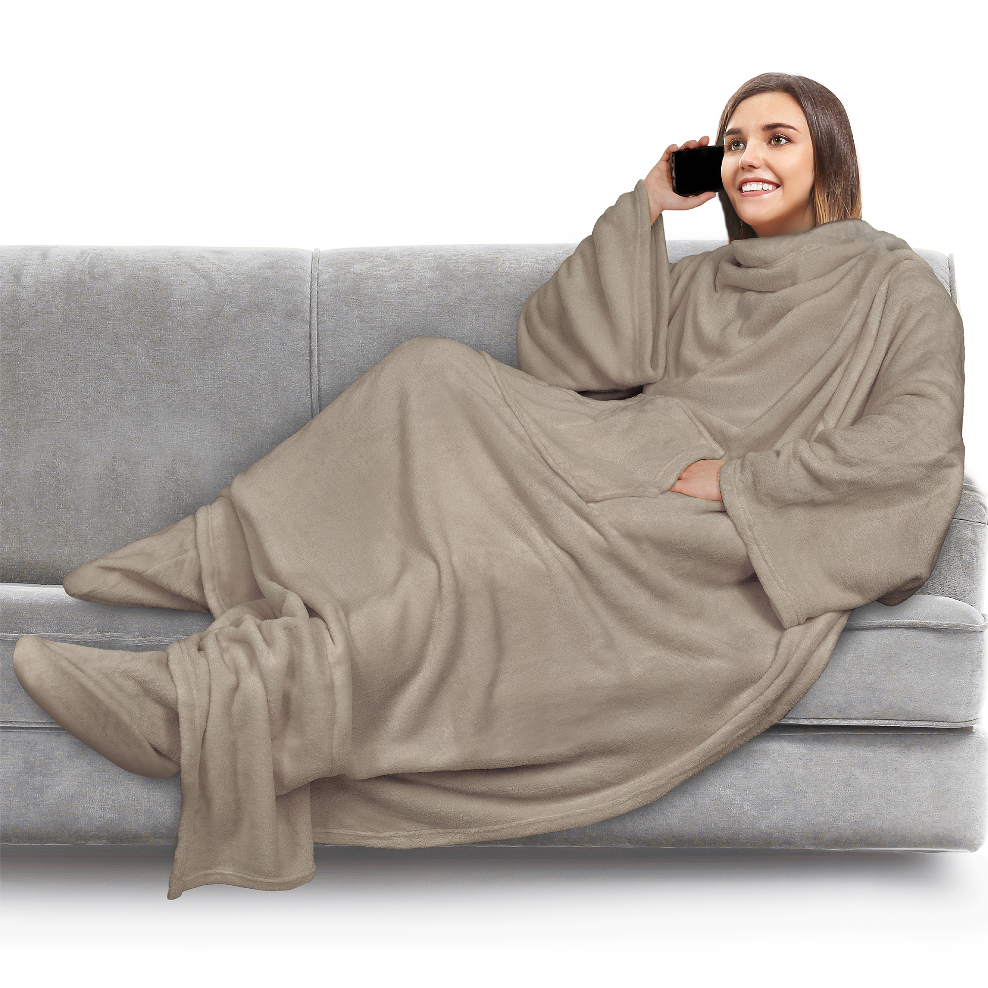 Tragbare Decke mit Fußtasche Ärmel Weich Fleece Wickel Sofa Couch TV Geschenke - Bild 178 von 192
