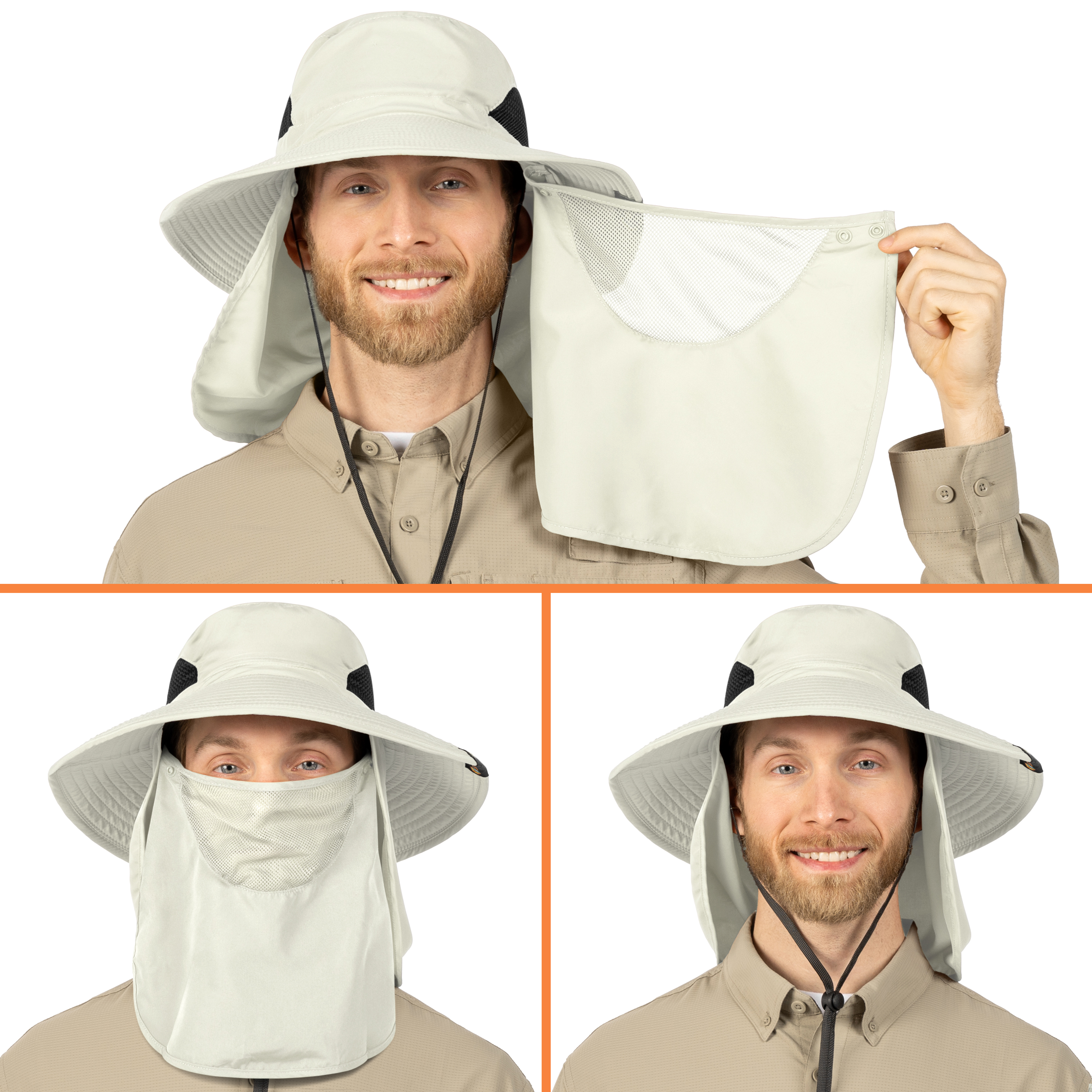 Men Women UV Protection Sun Hats Neck Face Flap Cap Wide Brim Fishing Bucket Hat - Picture 27 of 48