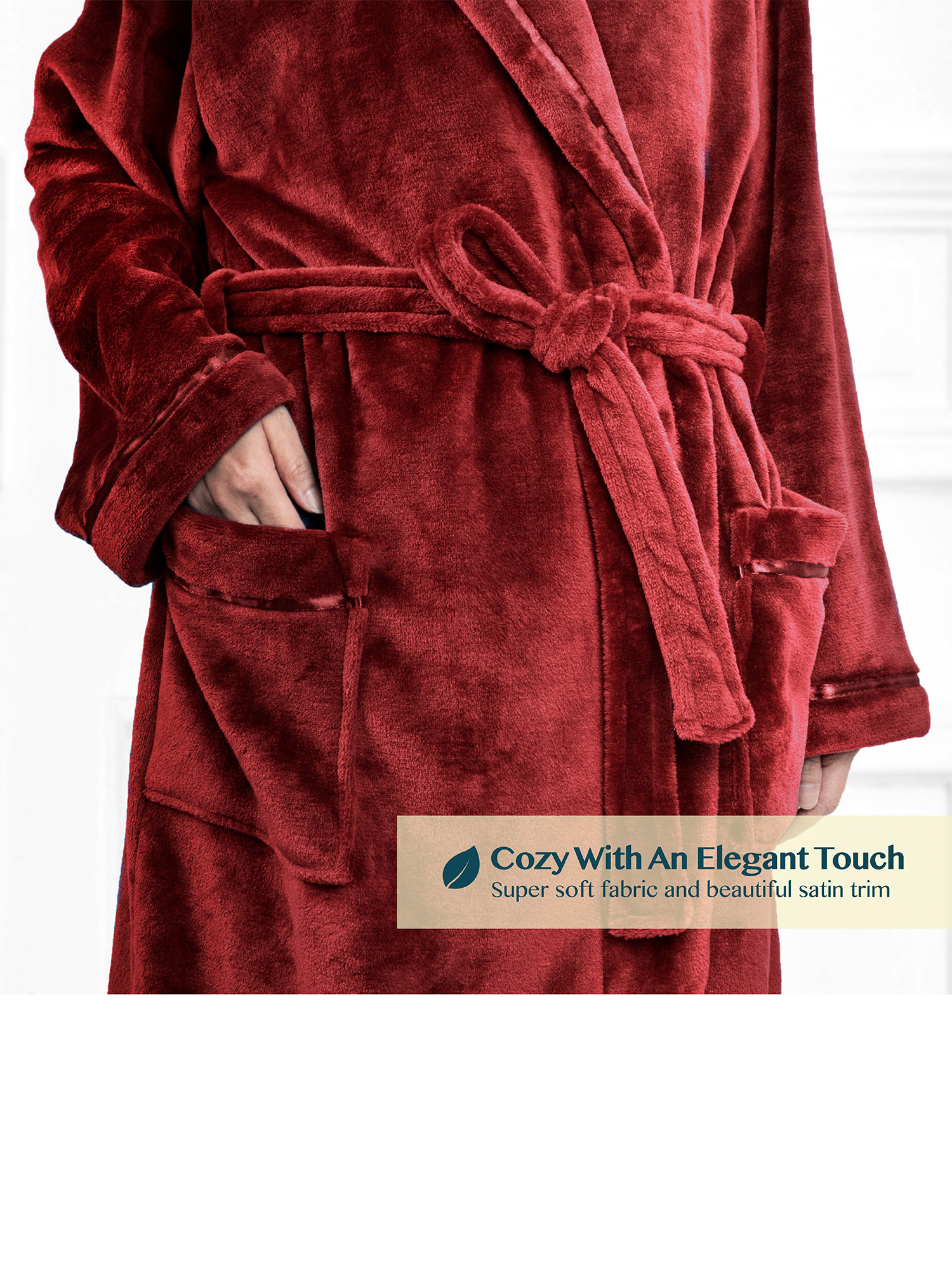 Womens Fleece Robe With Shawl Collar Plush Soft Warm Long Spa Night