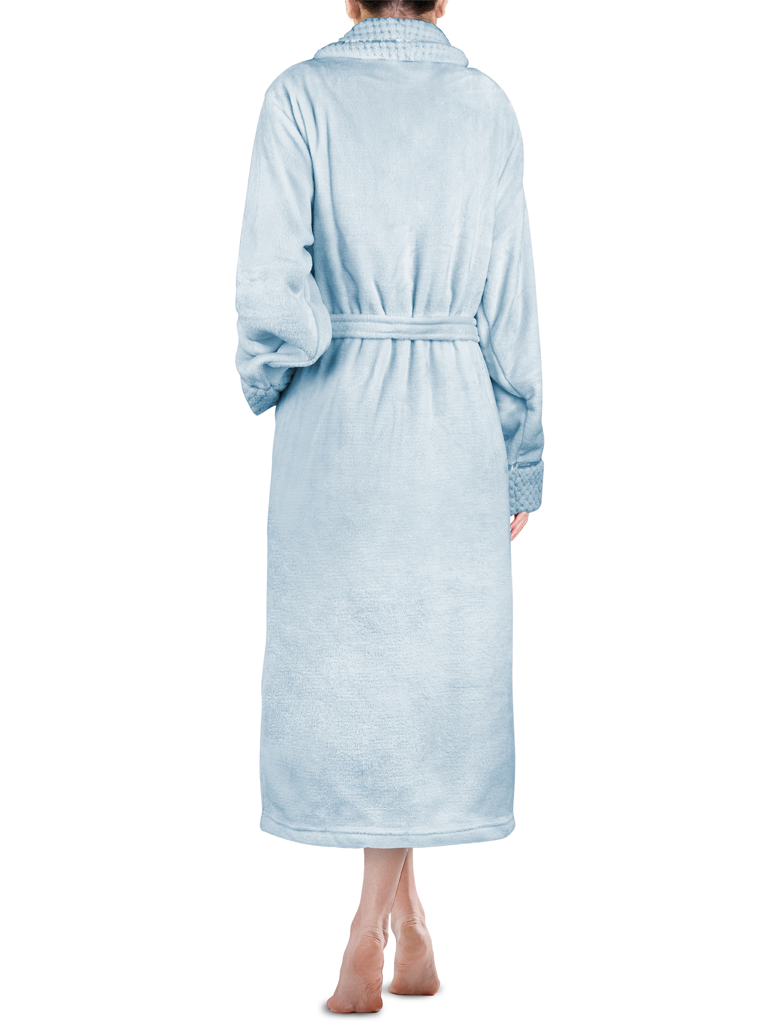 Womens Fleece Robe with Waffle Trim Plush Soft Warm Long Spa Night Bathrobe Lady