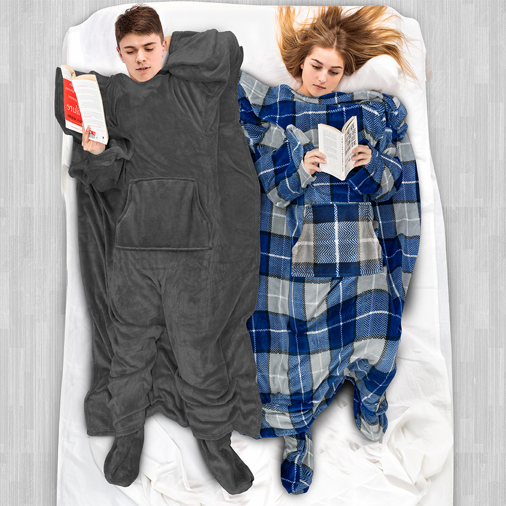Tragbare Decke mit Fußtasche Ärmel Weich Fleece Wickel Sofa Couch TV Geschenke - Bild 28 von 192