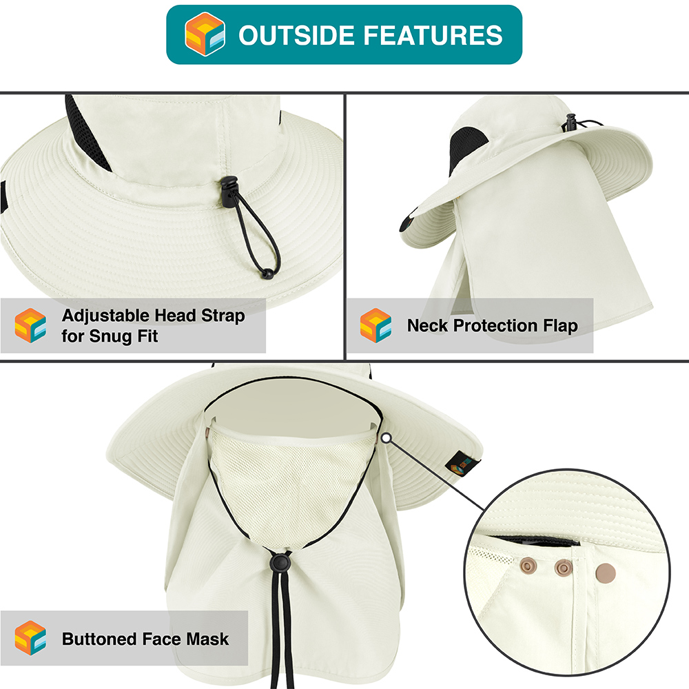 Boonie Sun Hat With Neck Flap UPF Face Cover Shade for Outdoors Fishing Hiking - Picture 26 of 43