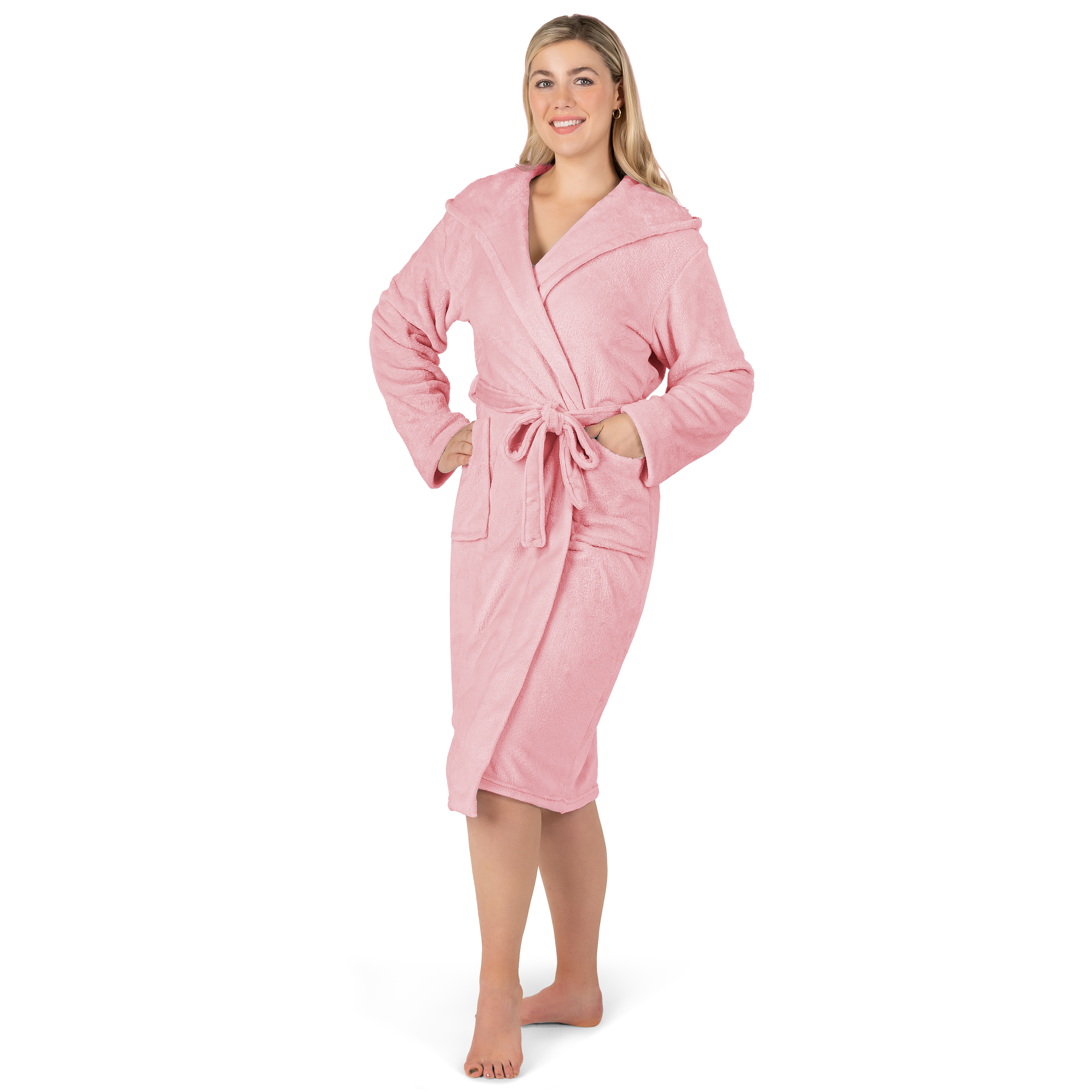 Womens Robe with Hood Fleece Plush Soft Long Hooded Robe Bathrobe for Spa Bath