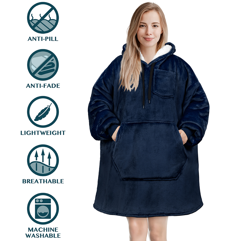 Blanket Sweatshirt Sherpa Plush Soft Comfy Fleece Oversized Hoodie Pocket Gift - Picture 61 of 117