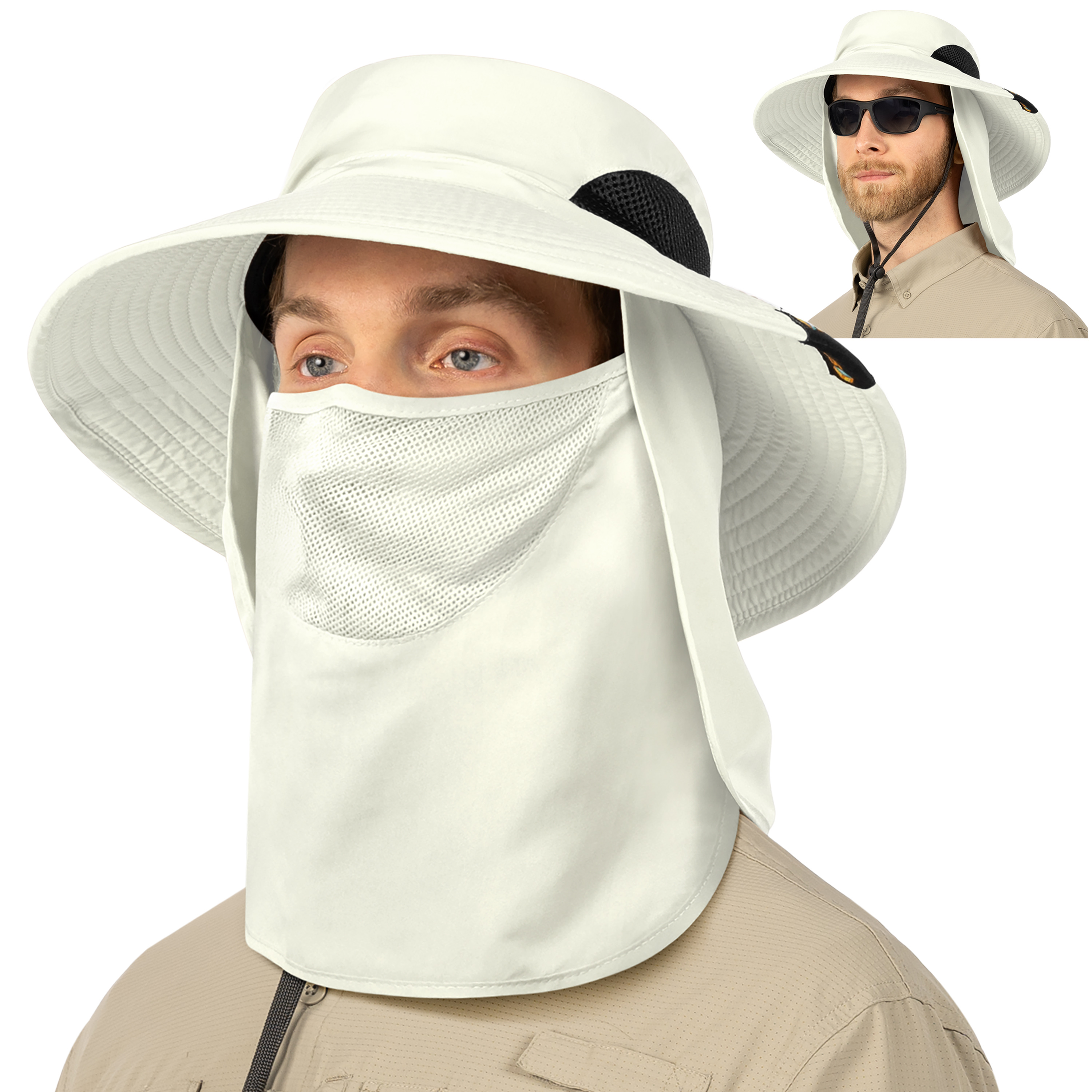 Men Women UV Protection Sun Hats Neck Face Flap Cap Wide Brim Fishing Bucket Hat - Picture 26 of 48