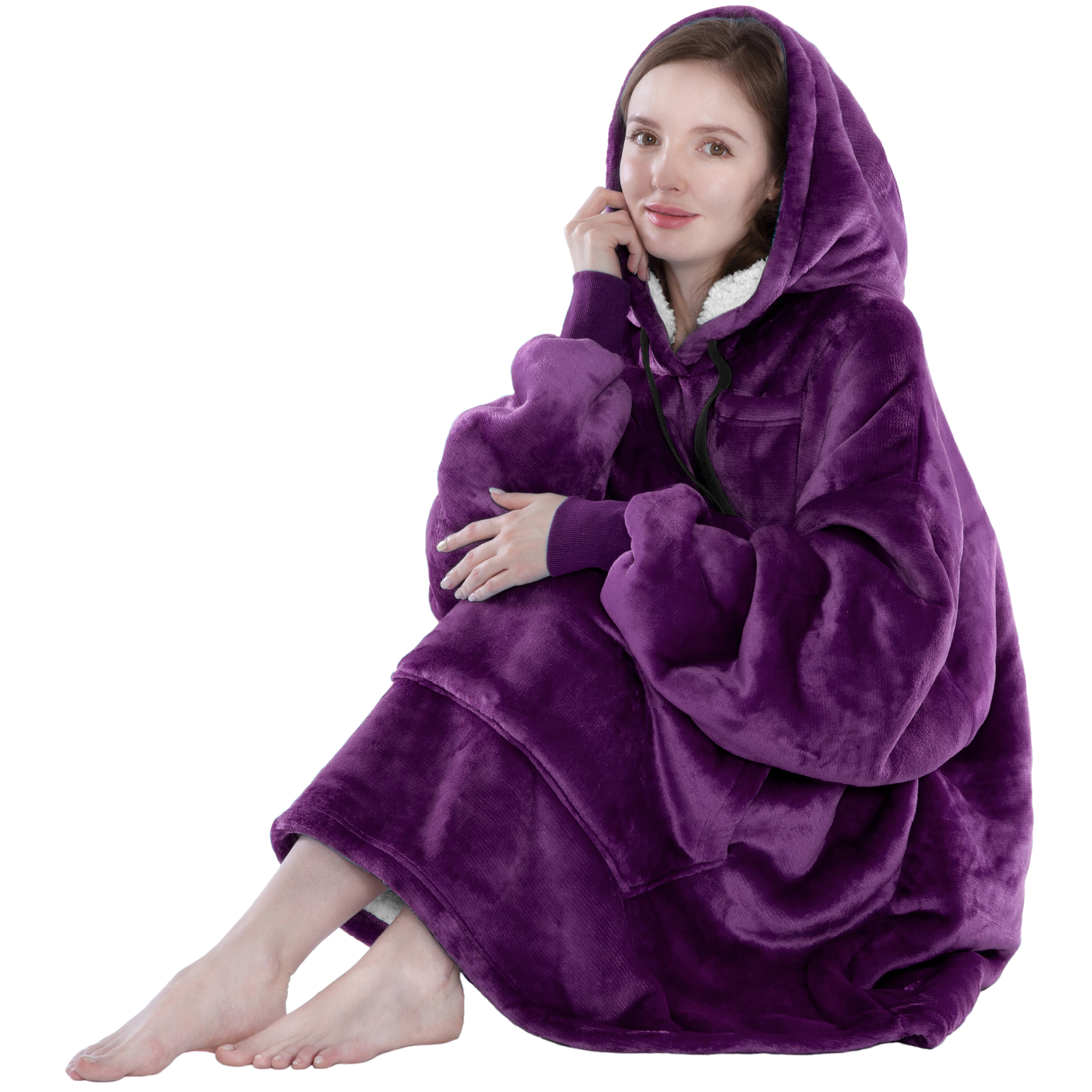Blanket Sweatshirt Sherpa Lining Plush Soft Comfy Fleece Oversized Hoodie Pocket - Picture 75 of 101