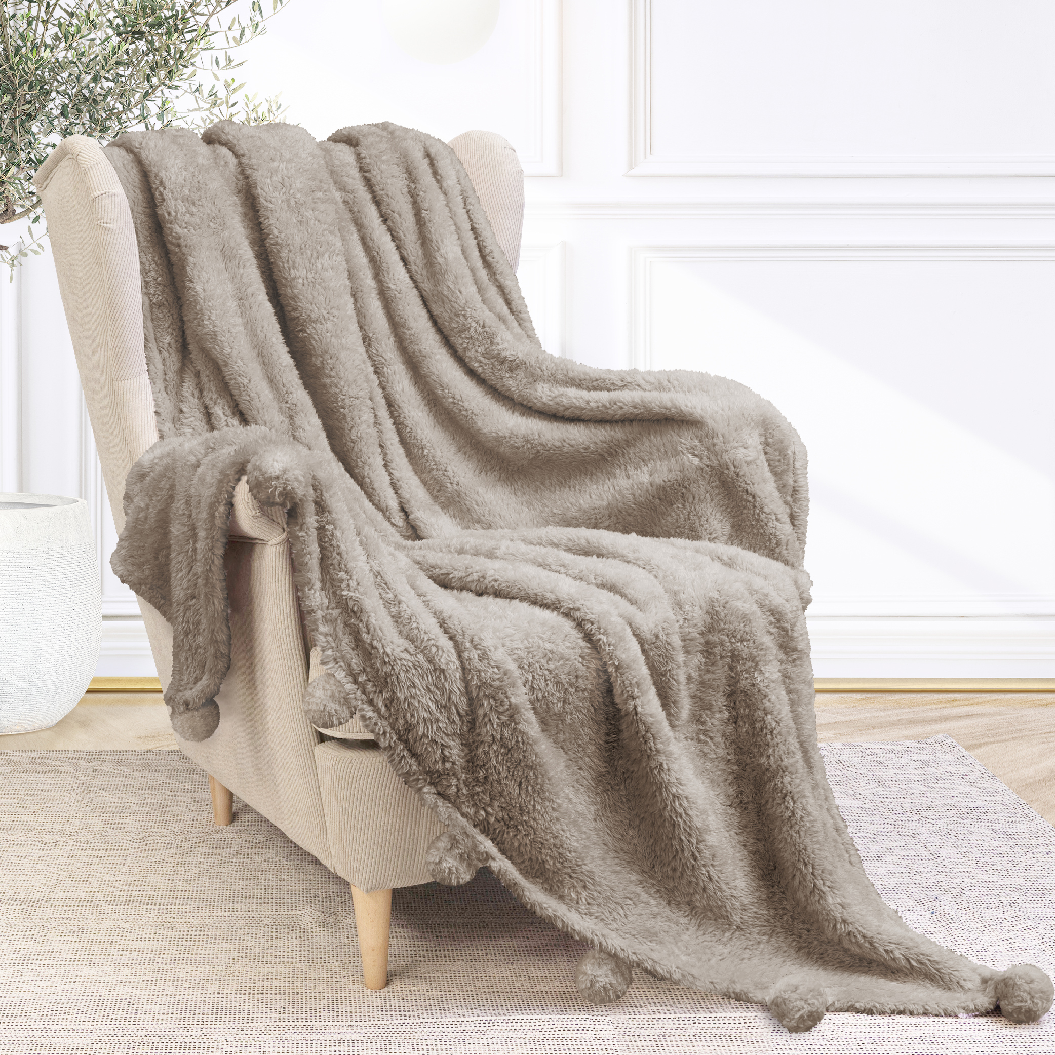 Fluffy Throw Blanket Pom Pom Tassel Soft Blanket Sofa Couch Bed Warm Cute Fuzzy - Picture 50 of 68