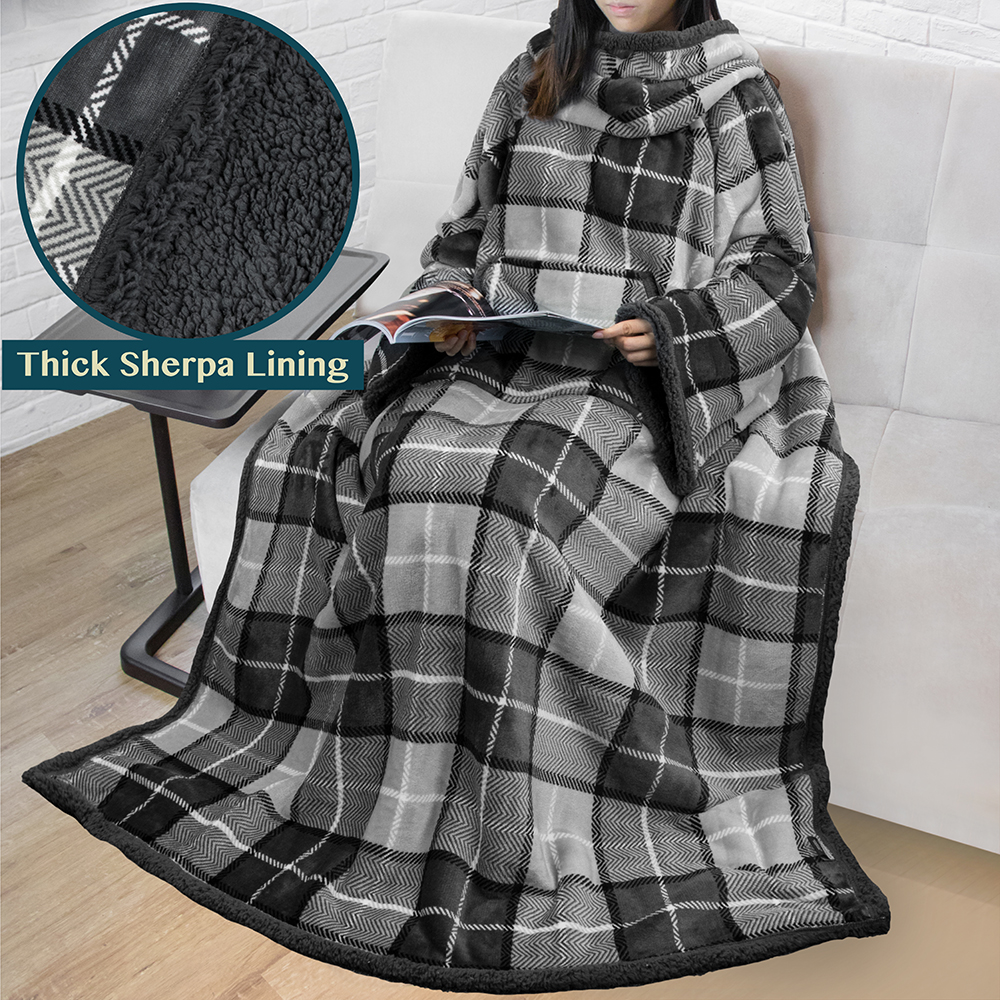Fleece Wearable TV Blanket with Sleeves Front Pocket Robe Warn Soft Blanket Gift - Picture 108 of 168