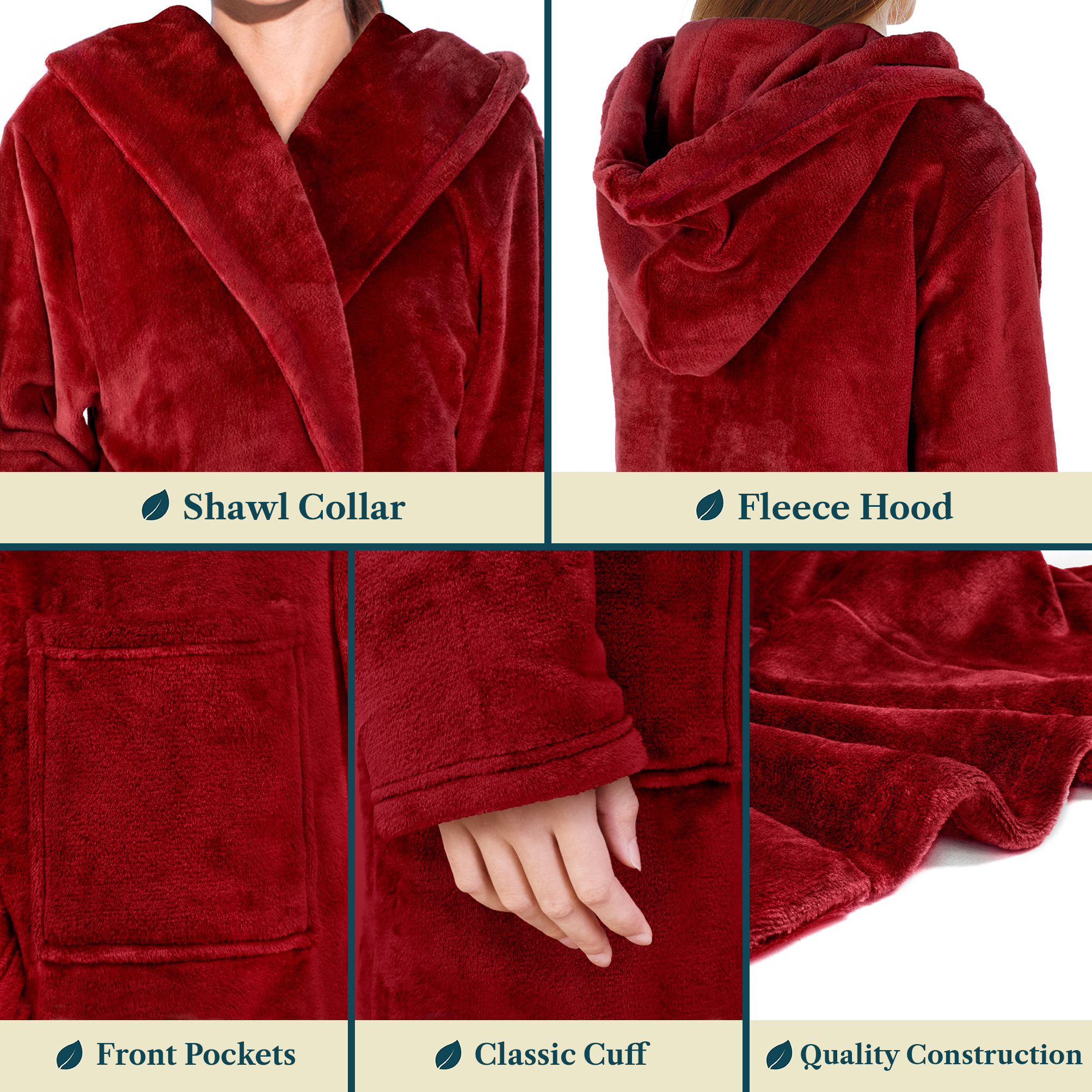 Womens Robe with Hood Fleece Plush Soft Long Hooded Robe Bathrobe for Spa Bath