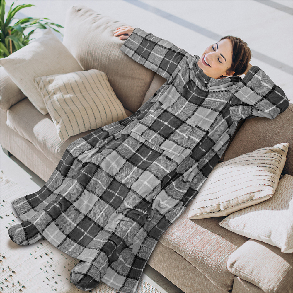 Tragbare Decke mit Fußtasche Ärmel Weich Fleece Wickel Sofa Couch TV Geschenke - Bild 105 von 192