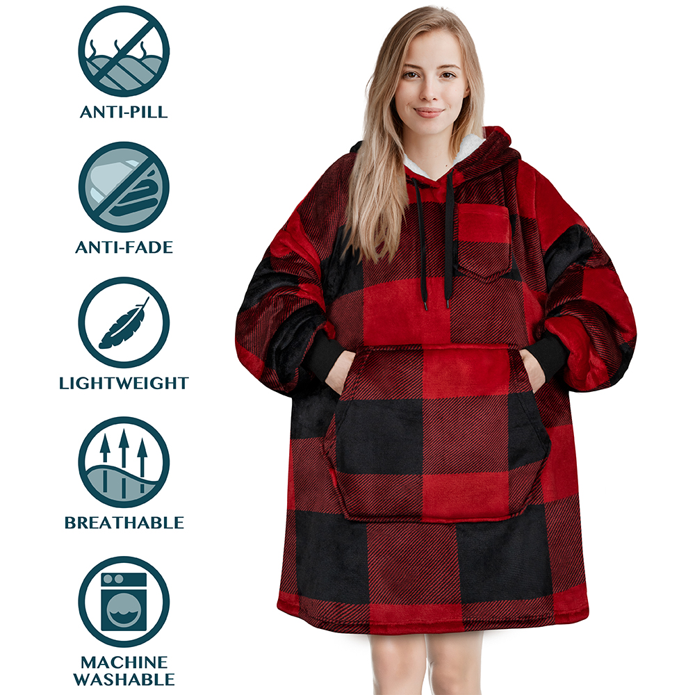 Blanket Sweatshirt Sherpa Plush Soft Comfy Fleece Oversized Hoodie Pocket Gift - Picture 81 of 117