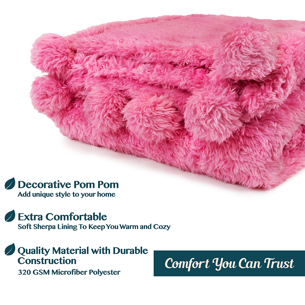 Soft Fuzzy Cozy Pom Pom Throw Blanket with Fluffy Sherpa Fleece for Sofa Couch - Picture 45 of 100