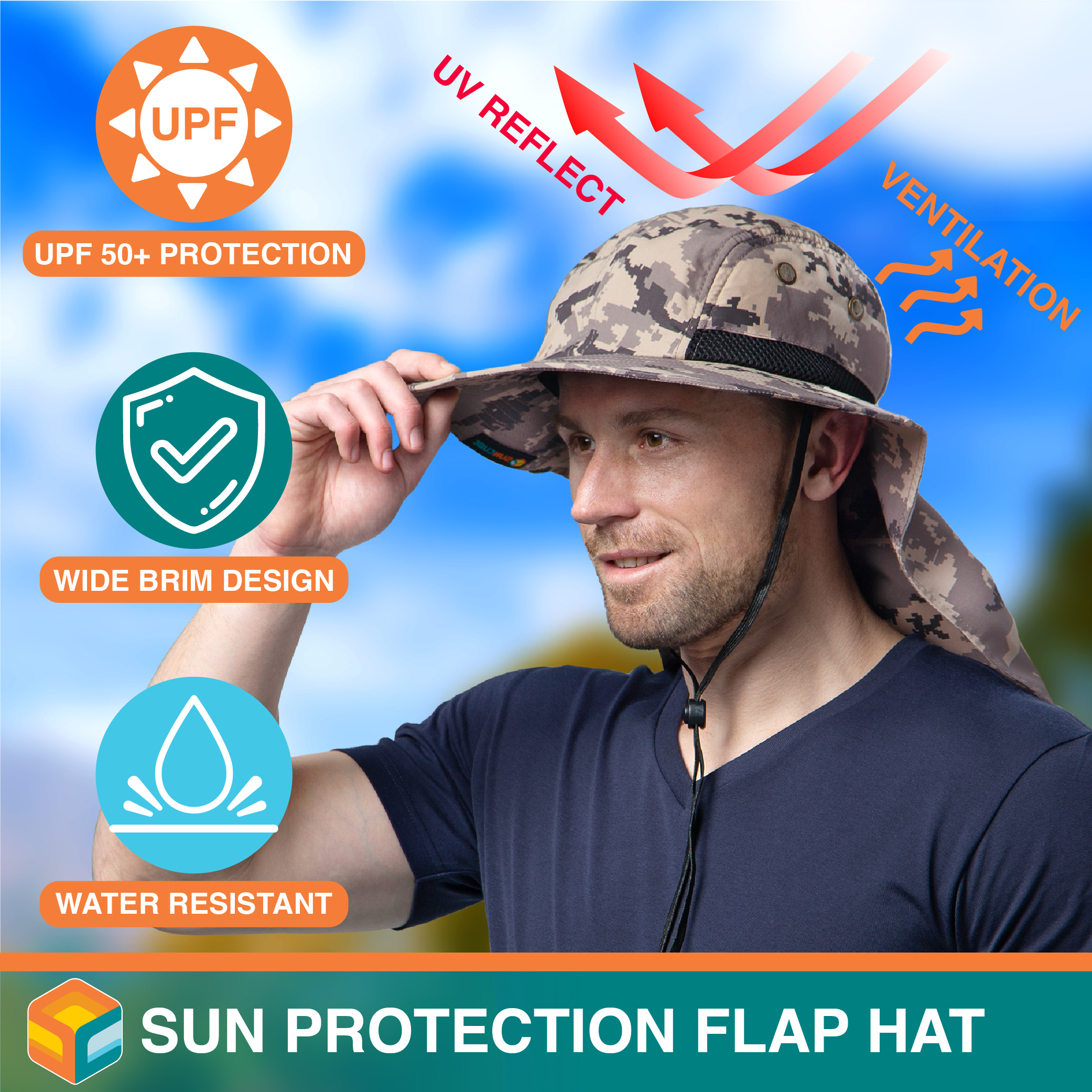Fishing Sun Hats for Men with Neck Flap UV Cover Hiking Wide Brim Summer  Adult