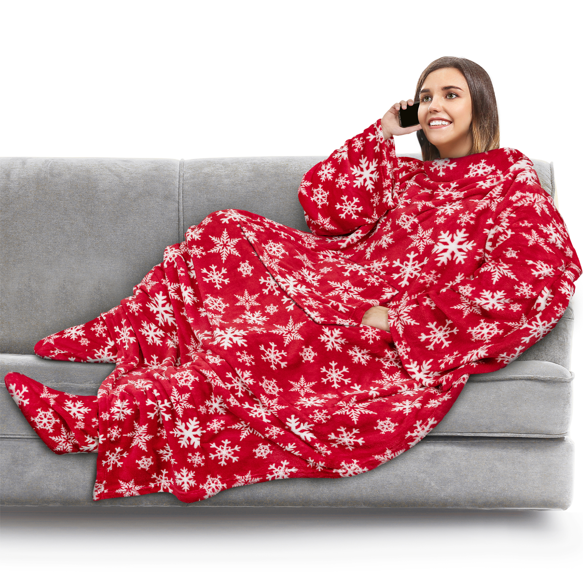 Tragbare Decke mit Fußtasche Ärmel Weich Fleece Wickel Sofa Couch TV Geschenke - Bild 163 von 192