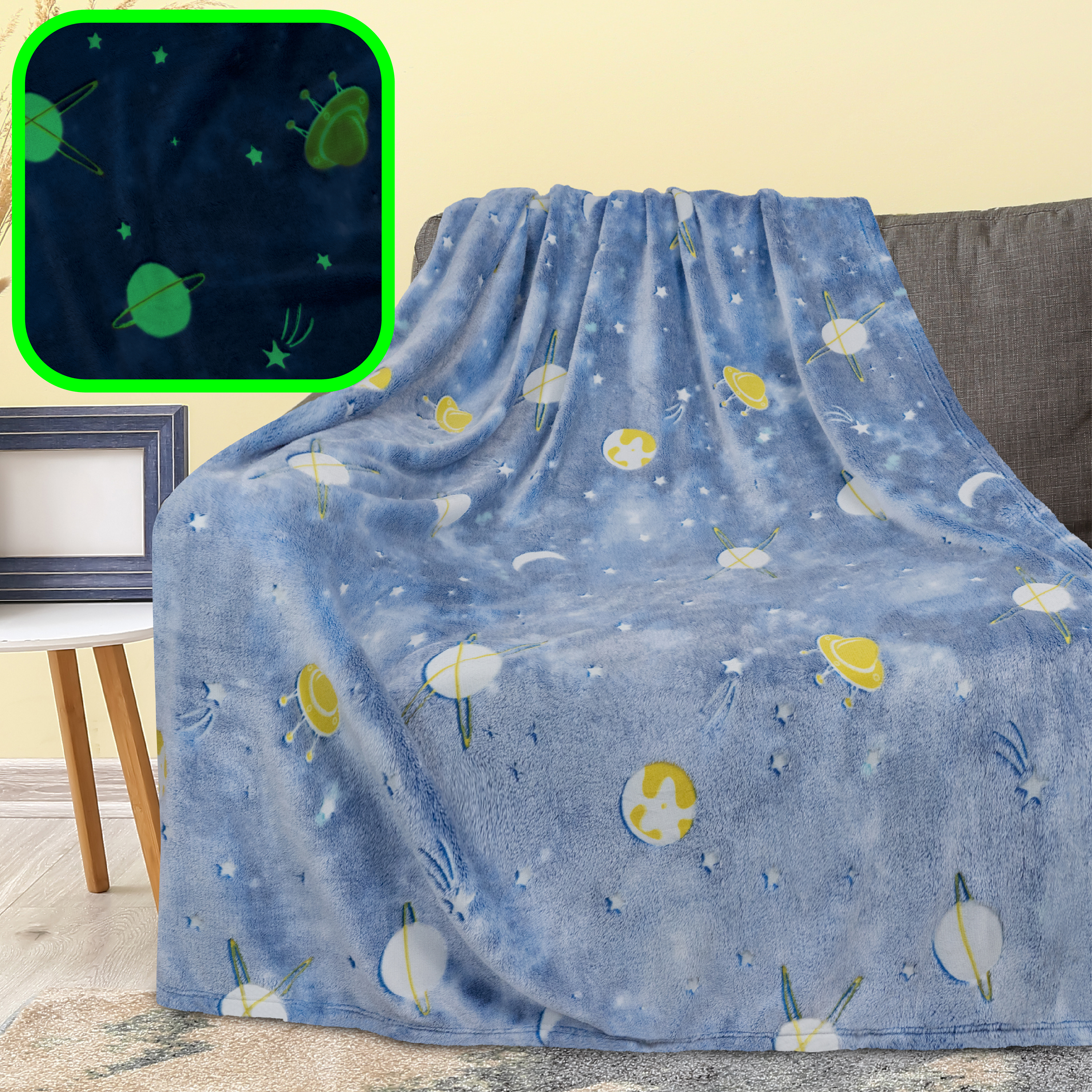 Glow in The Dark Throw Blanket for Kids Boys Girls Unicorn Dinosaur Space Stars - Picture 2 of 57