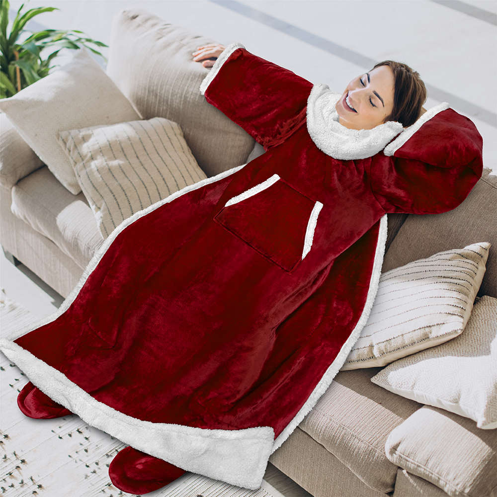 Tragbare Decke mit Fußtasche Ärmel Weich Fleece Wickel Sofa Couch TV Geschenke - Bild 190 von 192