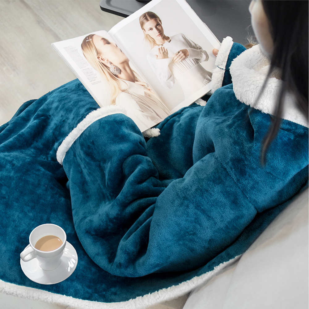 Fleece Wearable TV Blanket with Sleeves Front Pocket Robe Warn Soft Blanket Gift - Picture 158 of 168