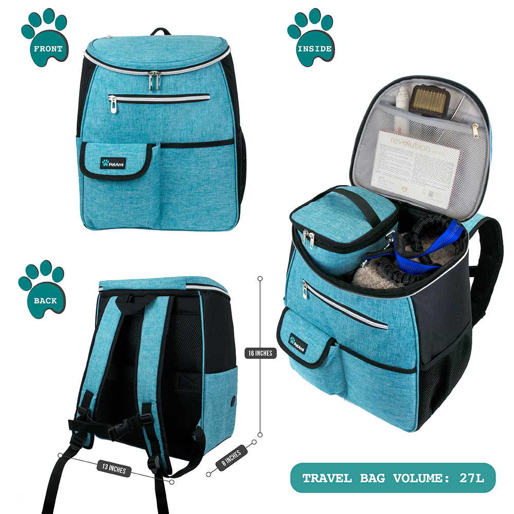 Dog Travel Bag Supply Backpack Traveling Organizer Set Pet Food Container Bowl