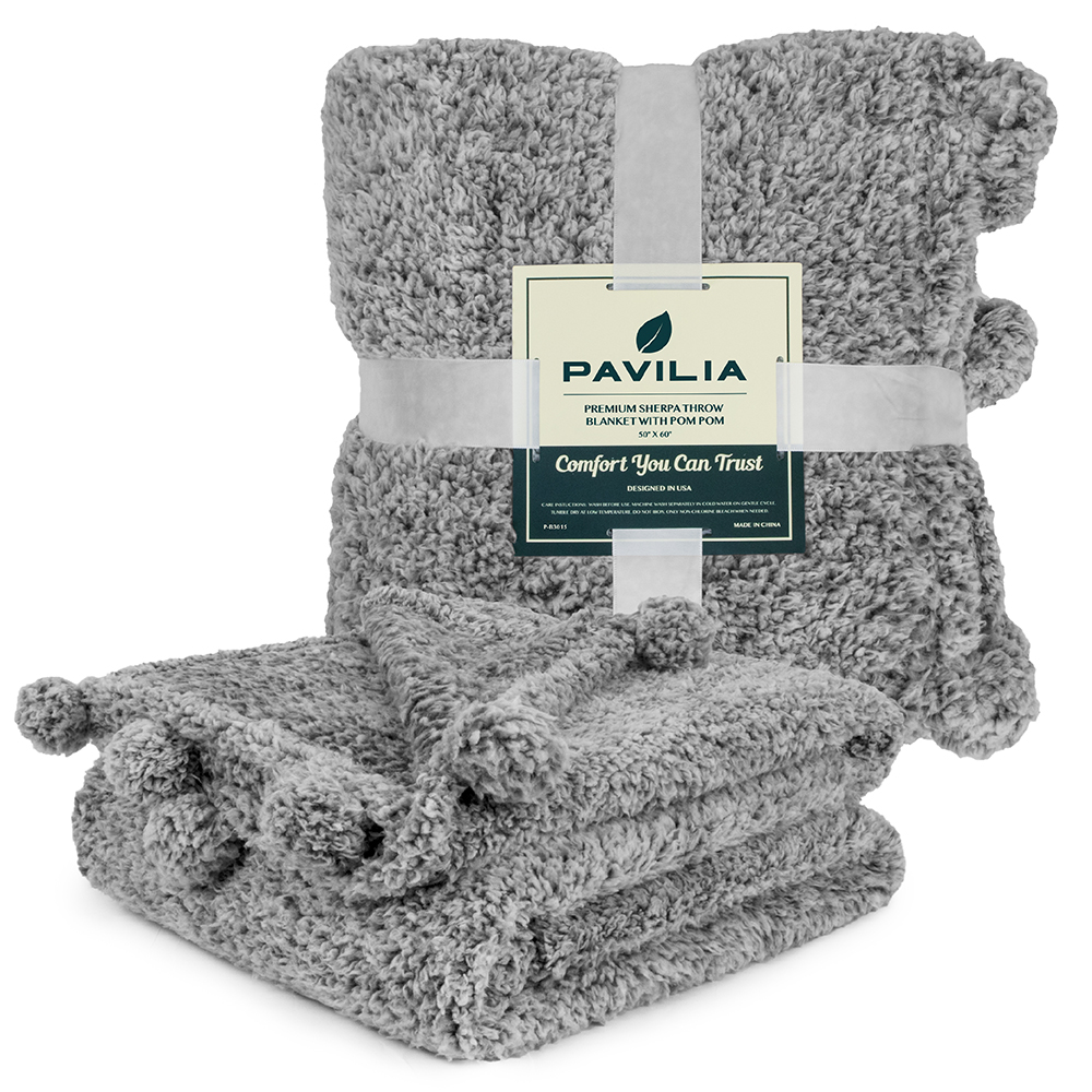 Soft Fuzzy Cozy Pom Pom Throw Blanket with Fluffy Sherpa Fleece for Sofa Couch - Picture 39 of 100