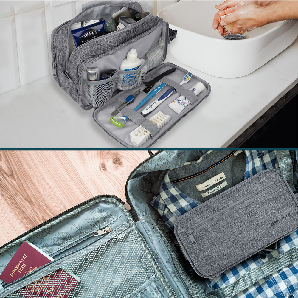 Toiletry Bag Travel Case Organizer Men Shave Bathroom Compartments ...