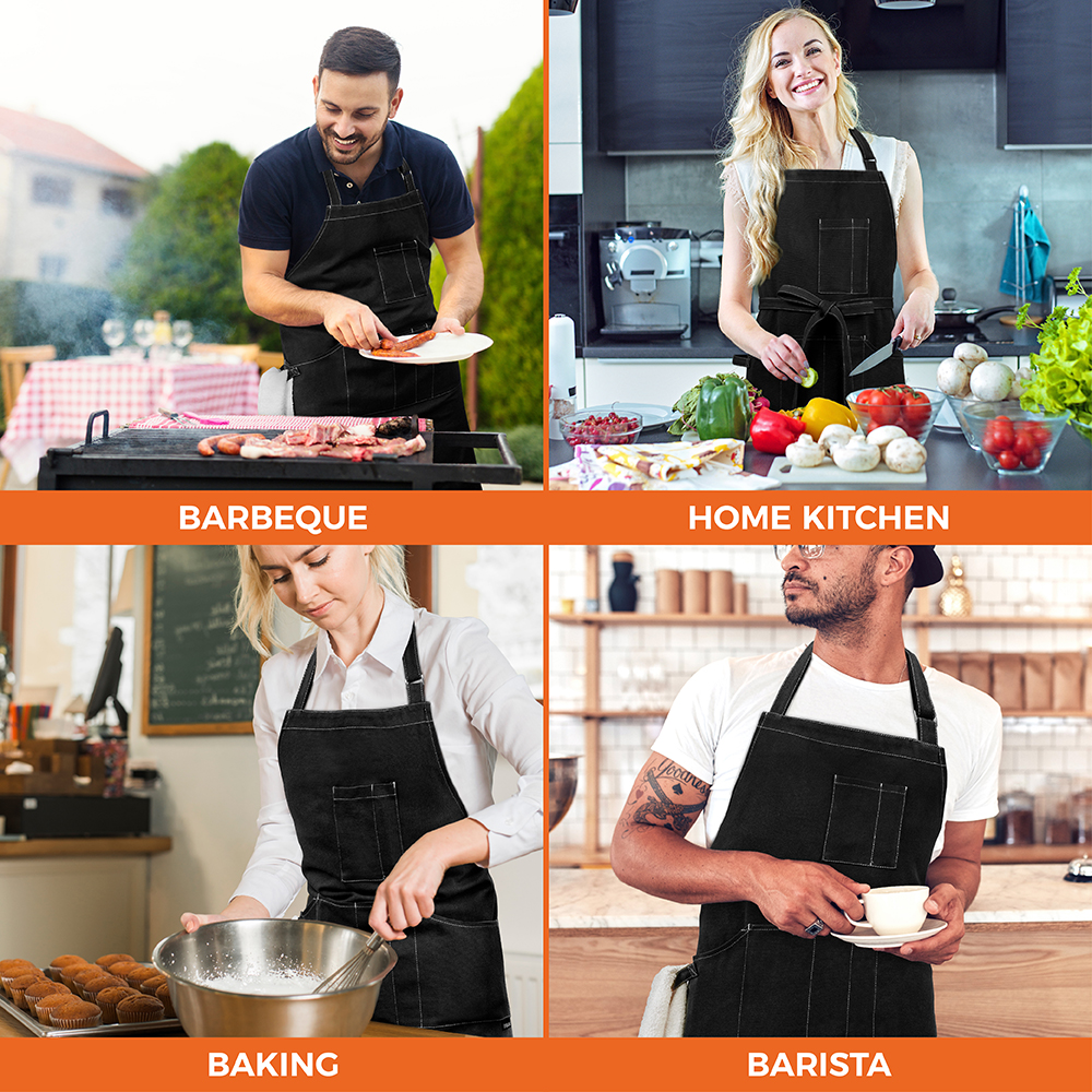 Chef Apron Men Women Cooking Baker Waiter Bib Canvas With Pockets Adjustable Tie - Picture 9 of 33