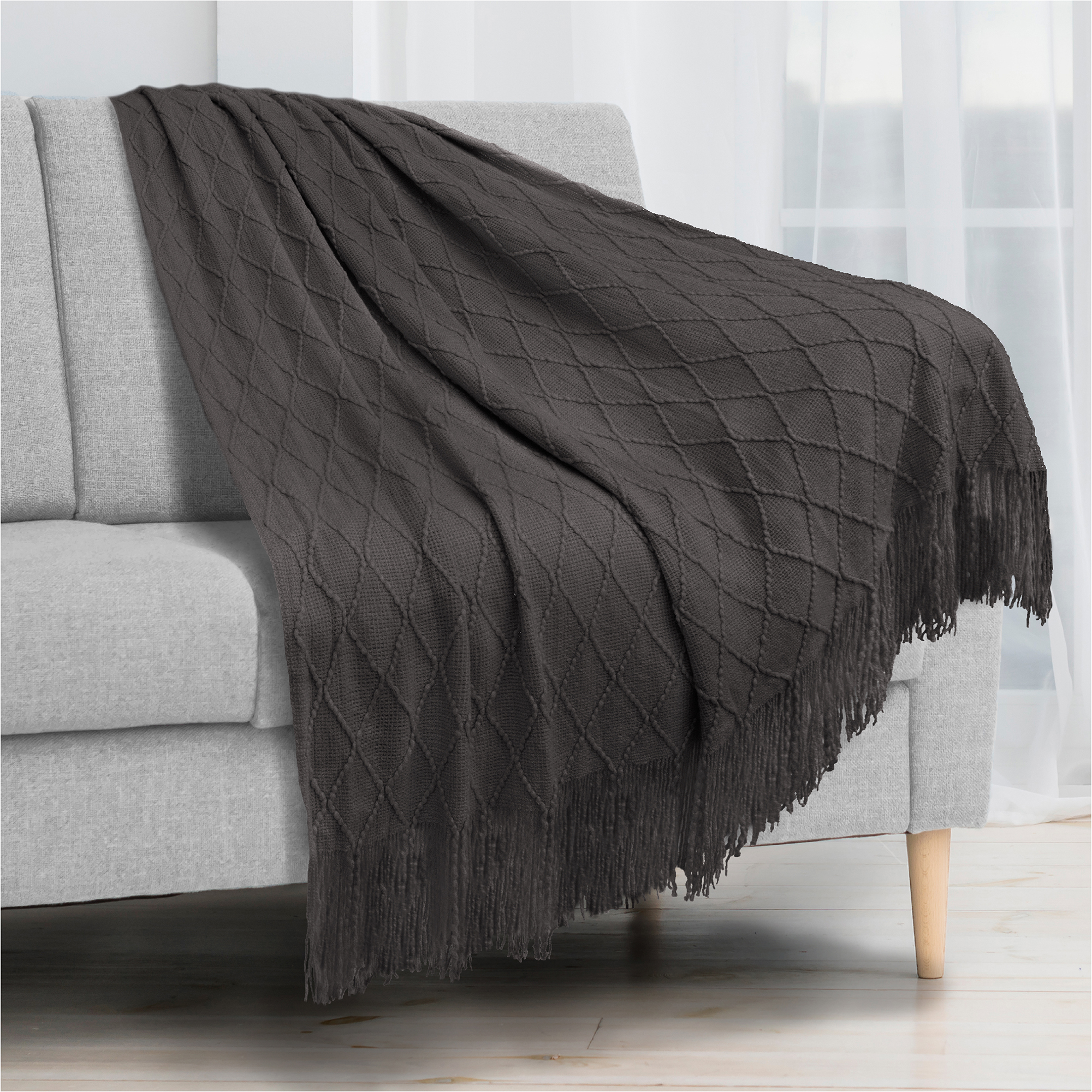 Decorative Fringe Throw Blanket for Couch Bed Sofa Soft Texture 