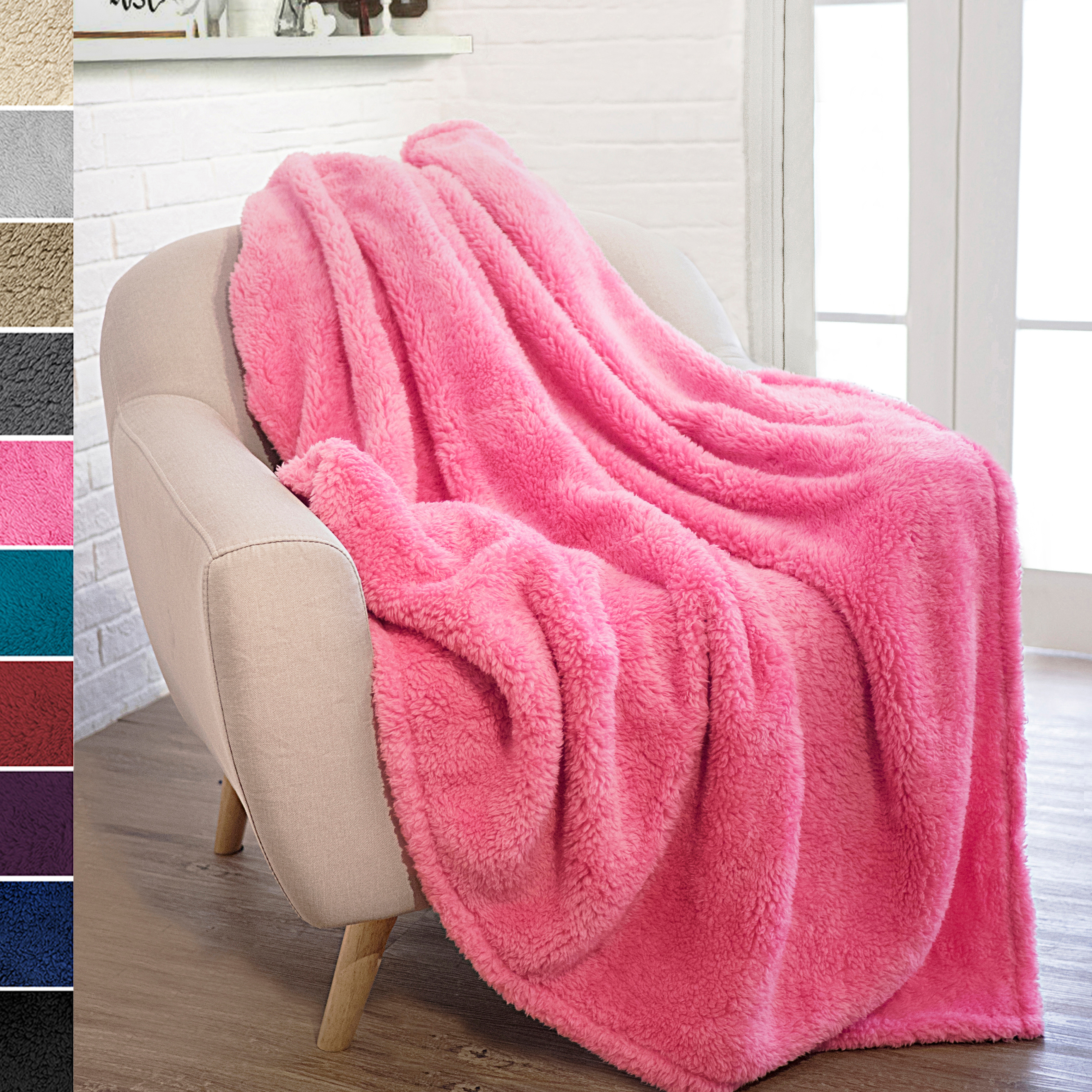 PAVILIA Plush Sherpa Throw Blanket for Couch Sofa | 50 X 60 Inches Pink for  sale online | eBay