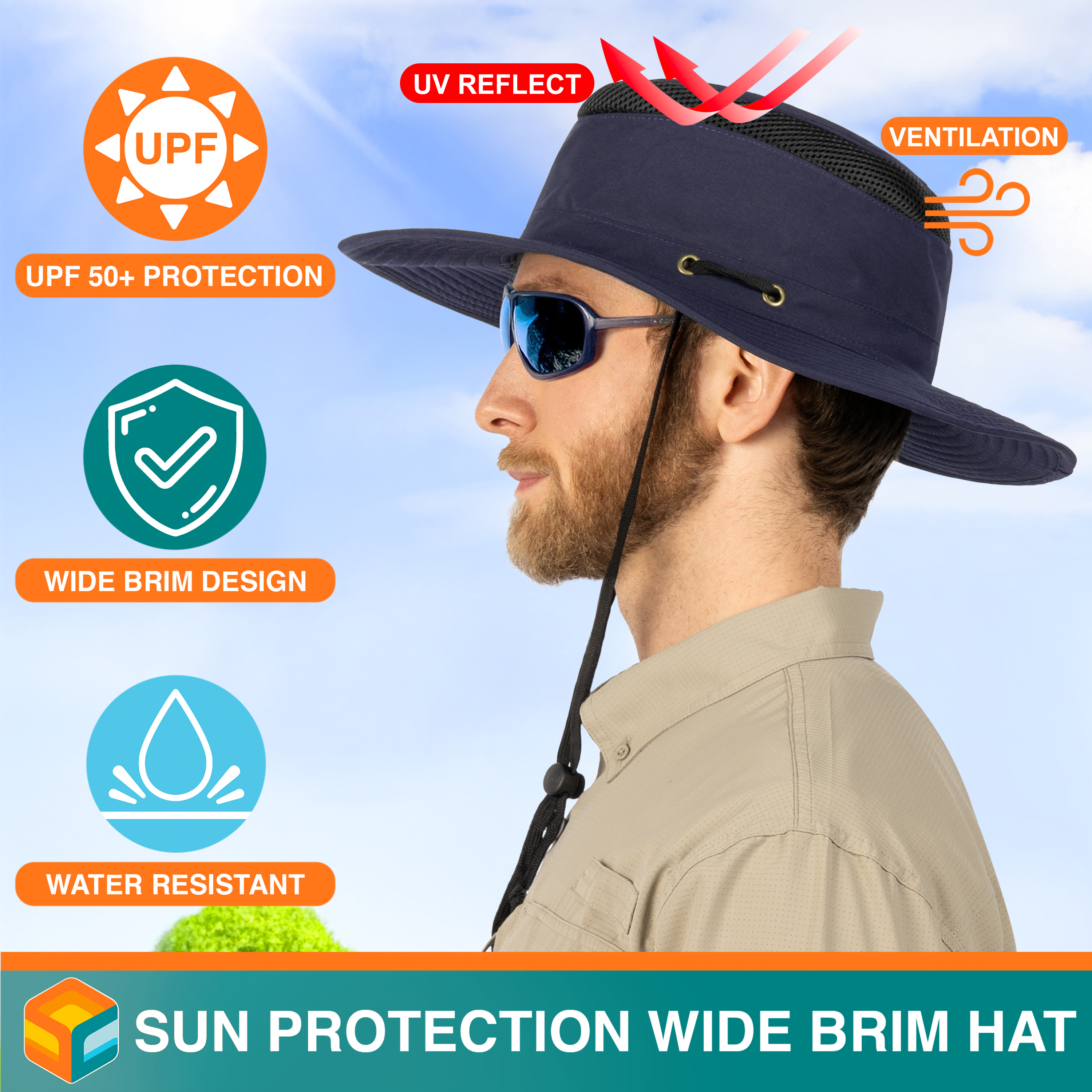 Wide Brim Sun Hat UV Protection Bucket Cap for Hiking Camping Fishing Safari Men - Picture 27 of 47