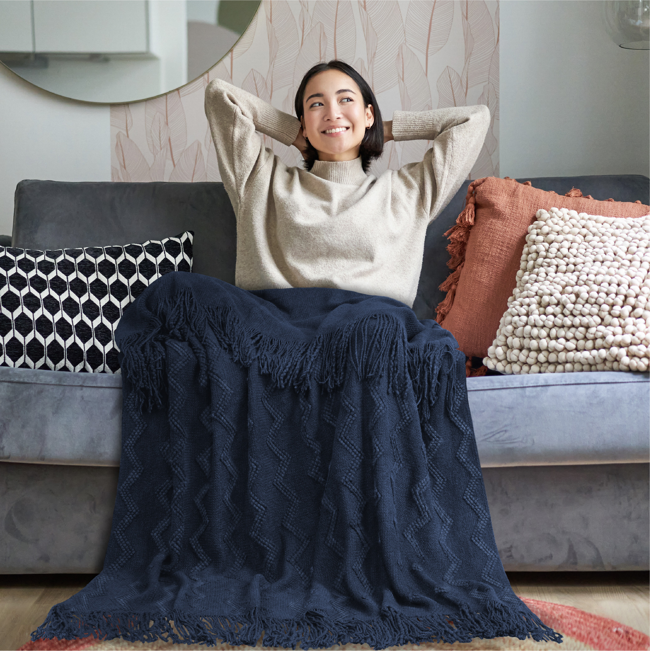 Textured Knitted Fringe Throw Blanket Decorative for Couch Sofa Bed Lightweight - Picture 102 of 142