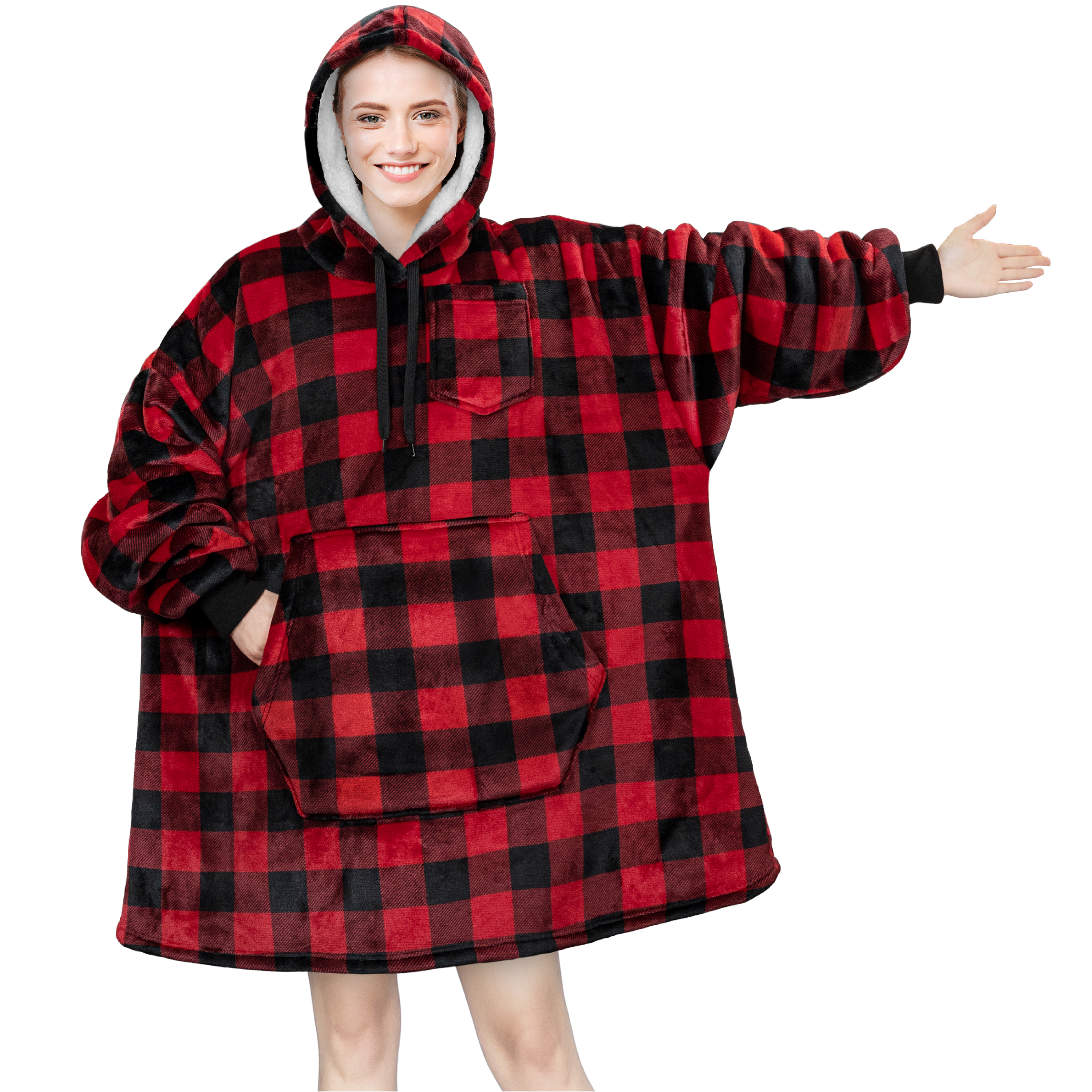 Blanket Sweatshirt Sherpa Lining Plush Soft Comfy Fleece Oversized Hoodie Pocket - Picture 17 of 101