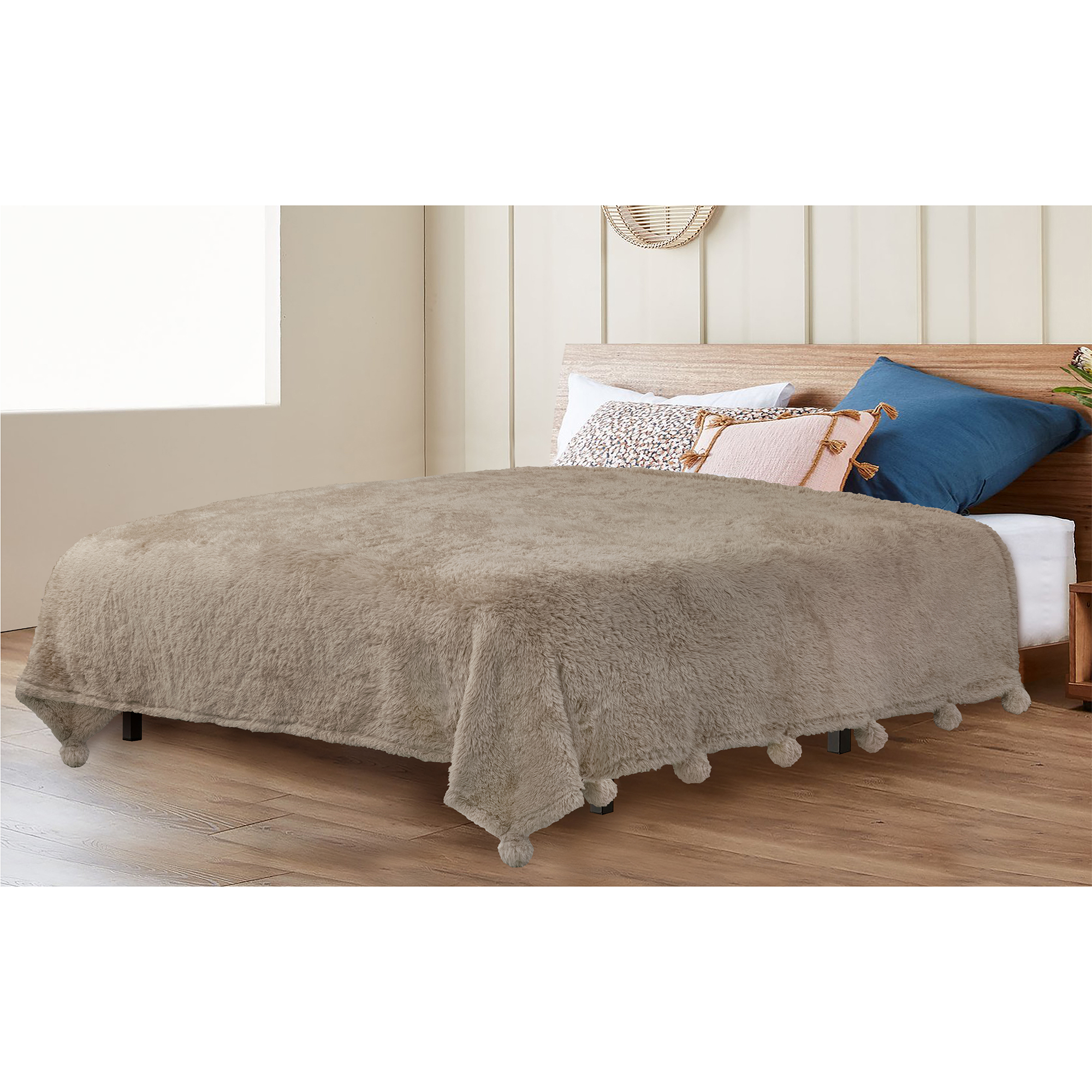 Soft Fuzzy Cozy Pom Pom Throw Blanket with Fluffy Sherpa Fleece for Sofa Couch - Picture 80 of 100