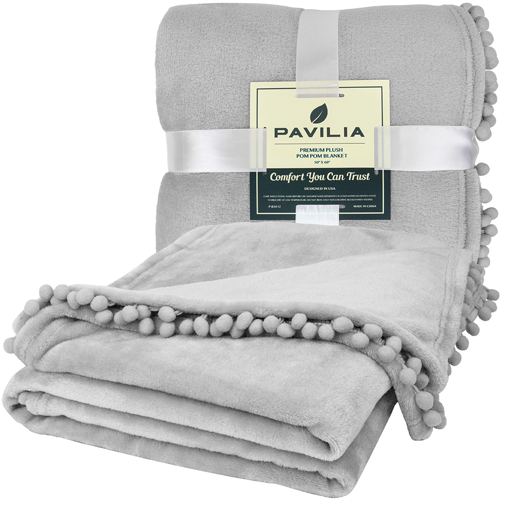 thumbnail 63 - Fleece Throw Blanket with Pom Pom Fringe Super Soft Lightweight Bed Couch Home