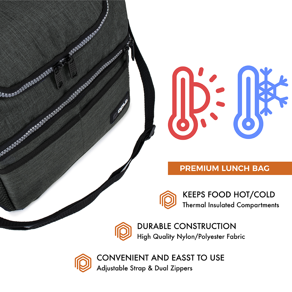 Insulated Lunch Bag For Men Double Deck Soft Cooler Tote Leakproof Lunch Box - Picture 10 of 64