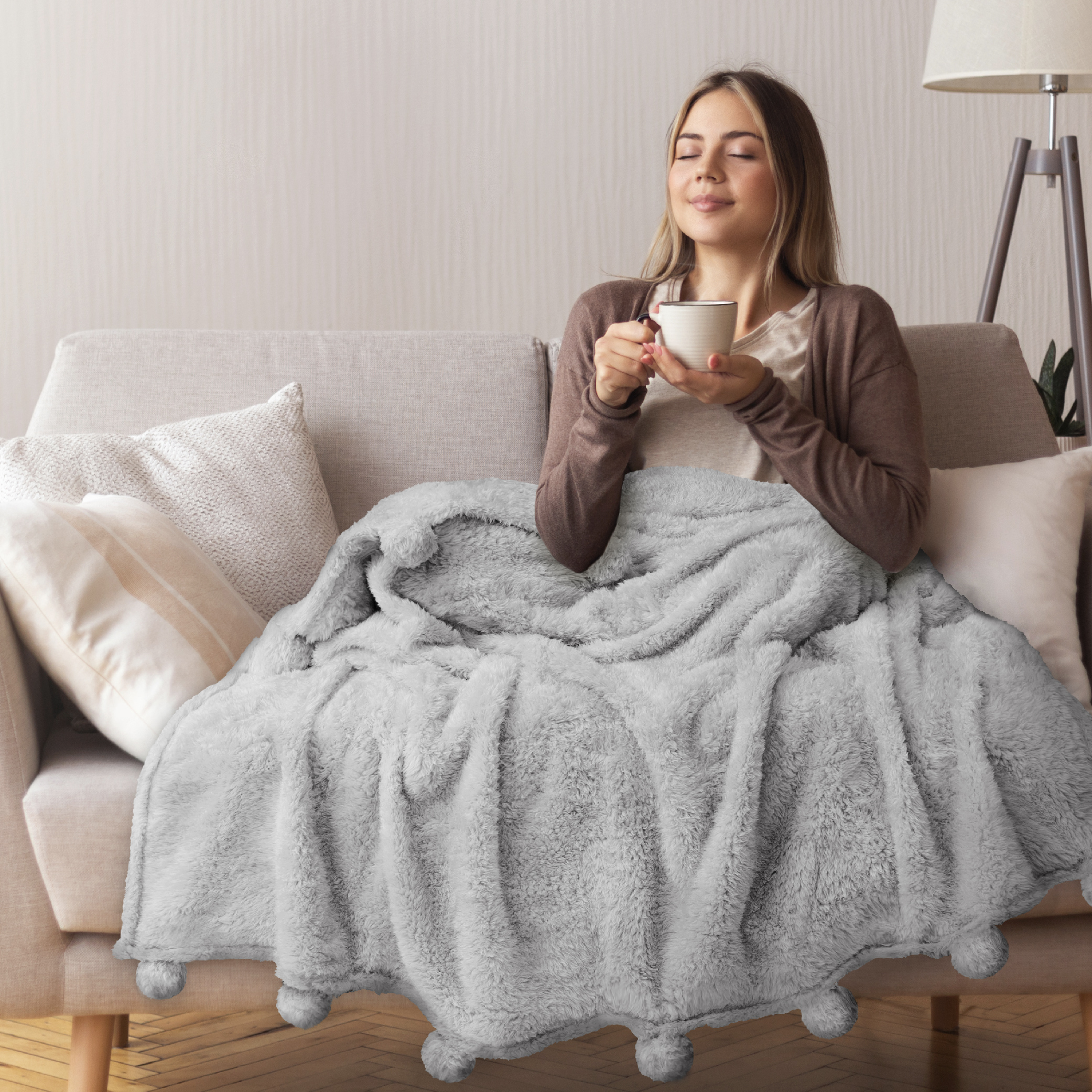 Fluffy Throw Blanket Pom Pom Tassel Soft Blanket Sofa Couch Bed Warm Cute Fuzzy - Picture 47 of 68