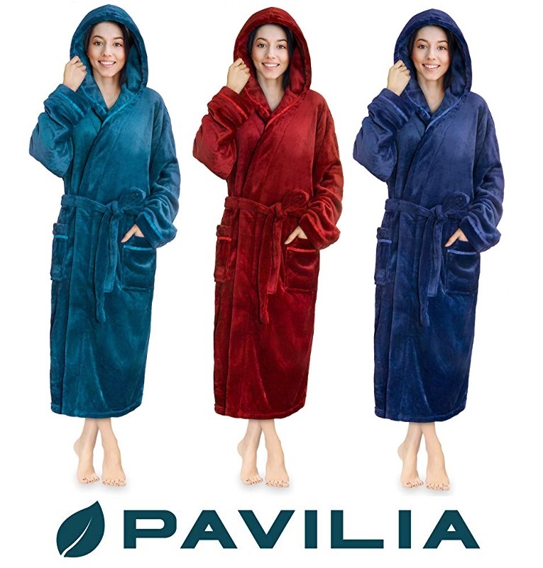 Women Ladies Dressing Gown Hooded Fleece Fluffy Soft Warm Bath Robe Nightw ZS~JP 