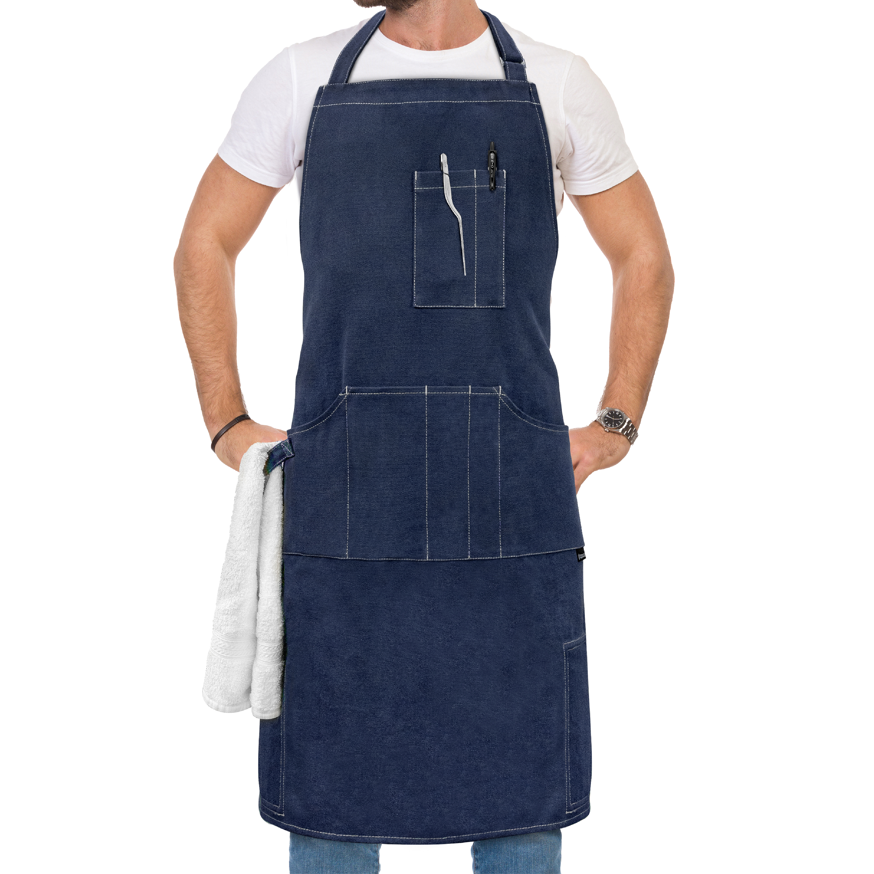 Chef Apron Men Women Cooking Baker Waiter Bib Canvas With Pockets Adjustable Tie - Picture 19 of 33