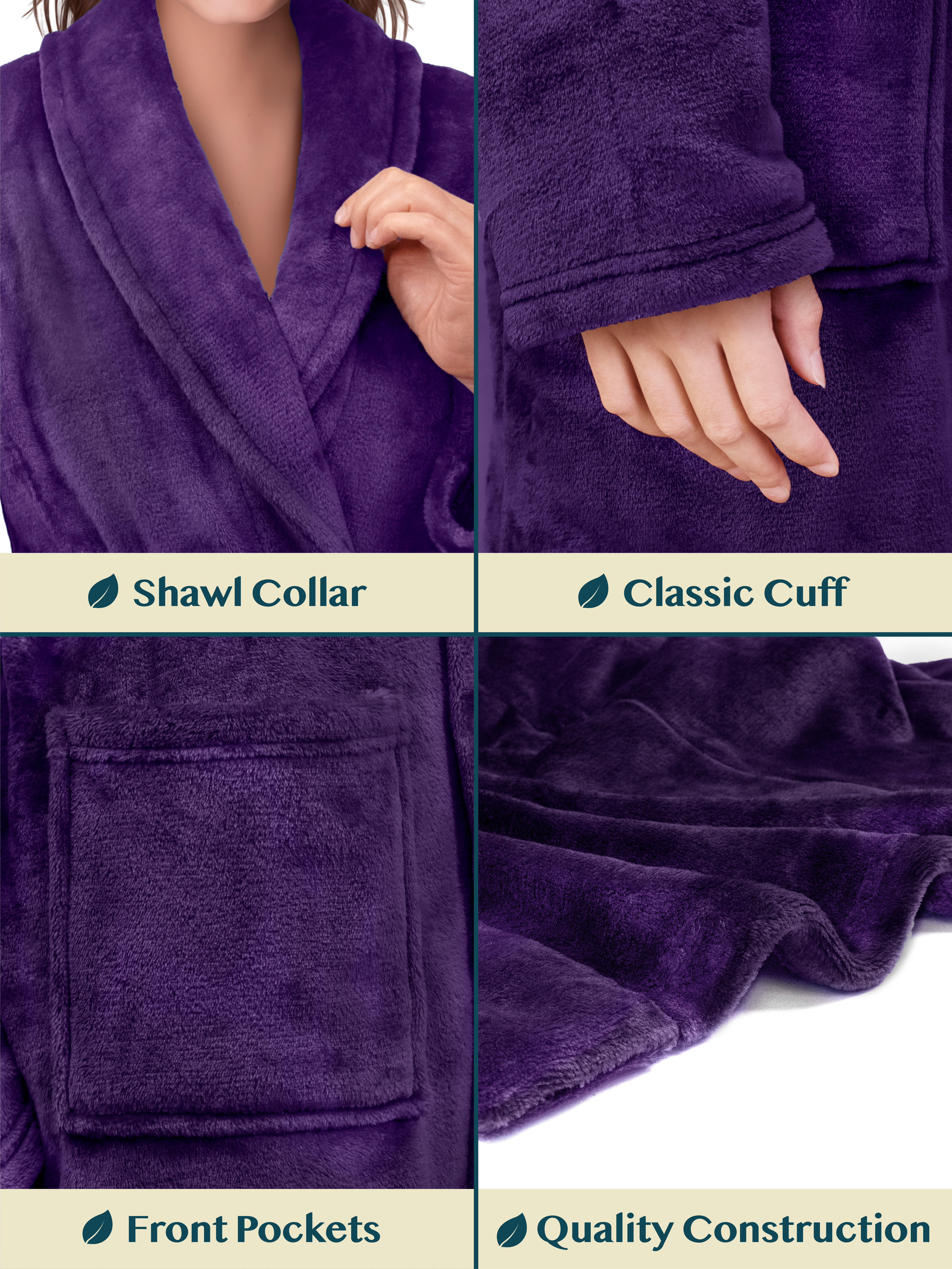 Womens Robe Fleece Bathrobe Long Warm Spa Bath Robe Shower Lightweight Plus Size - Picture 32 of 50