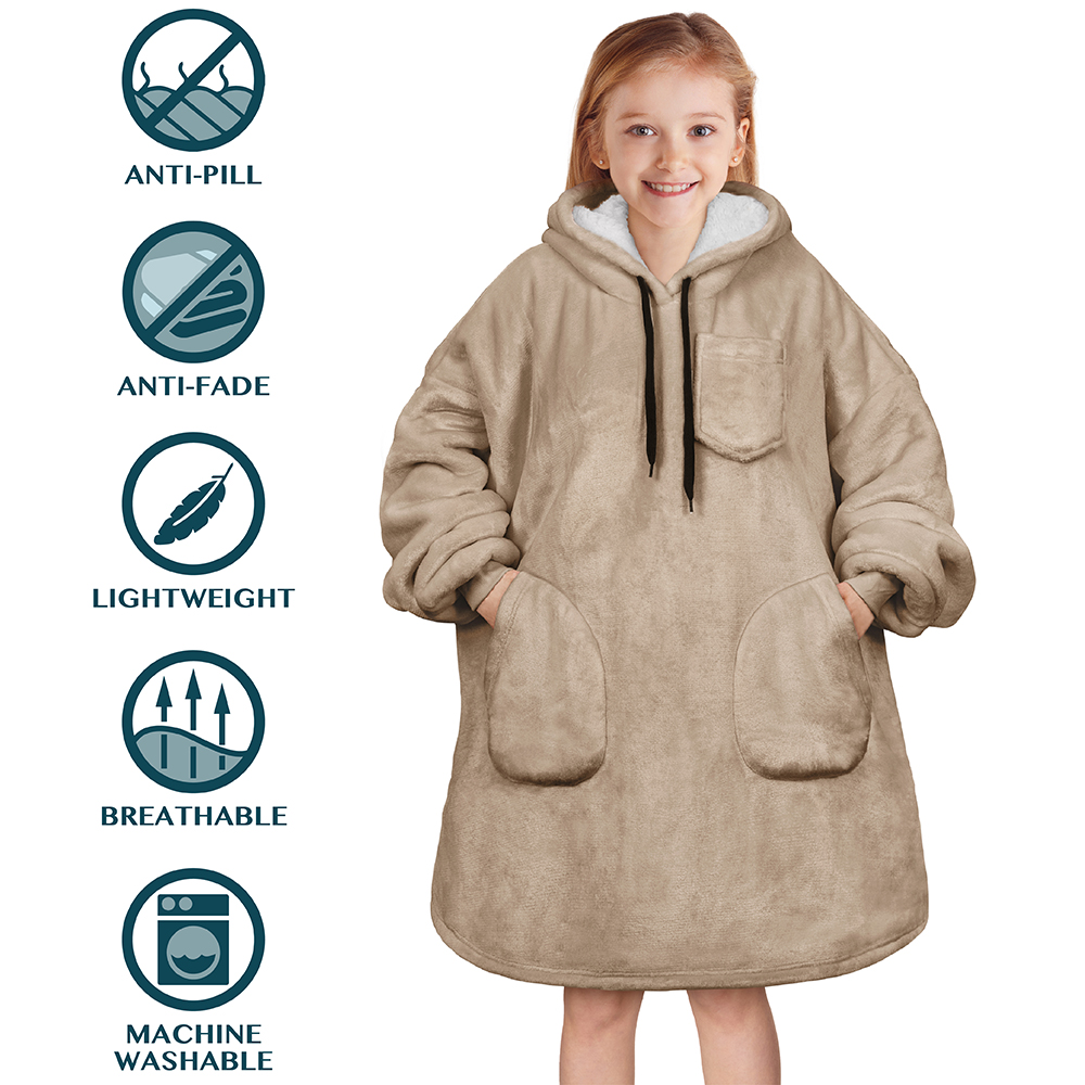 Blanket Sweatshirt Sherpa Lining Comfy Fleece Oversized Hoodie for Kids Teens - Picture 55 of 71