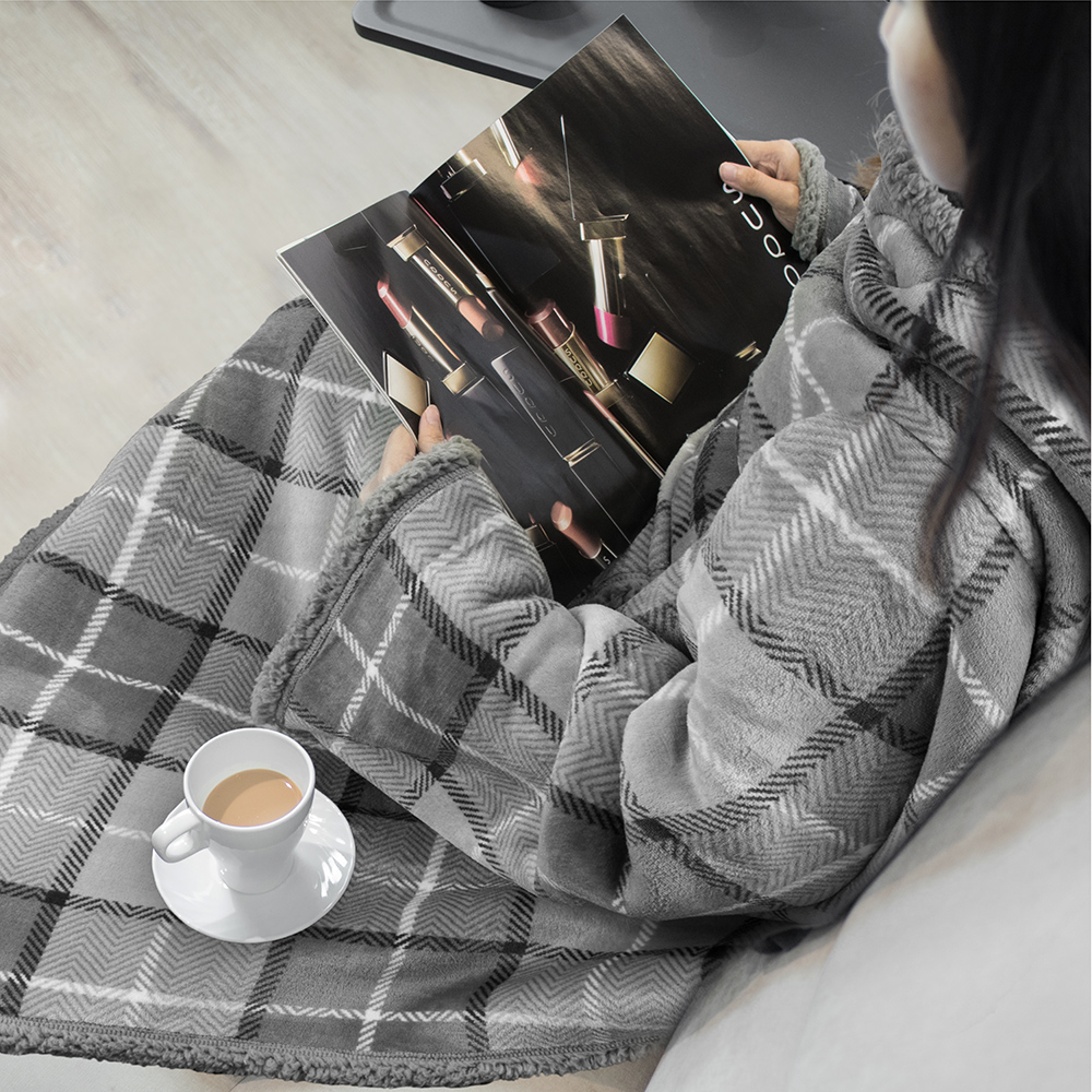 Fleece Wearable TV Blanket with Sleeves Front Pocket Robe Warn Soft Blanket Gift - Picture 128 of 168