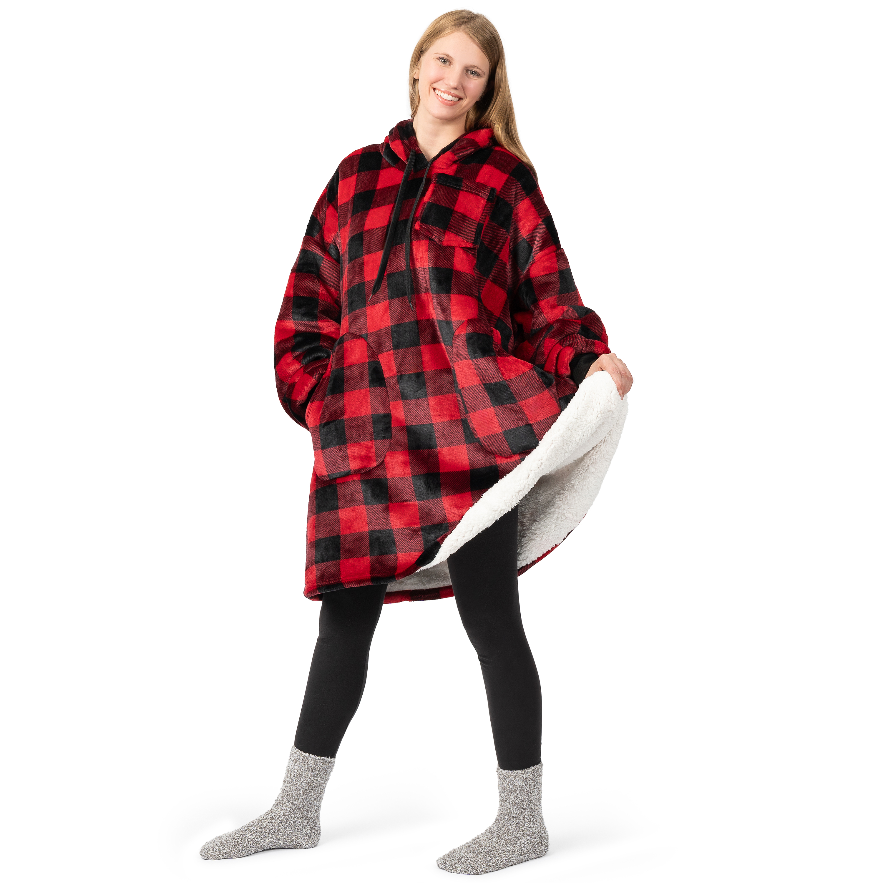 Manta Sudadera Sherpa Forro Felpa Suave Cómoda Vellón Gran Tamaño Sudadera con Capucha Bolsillo - Imagen 21 de 118