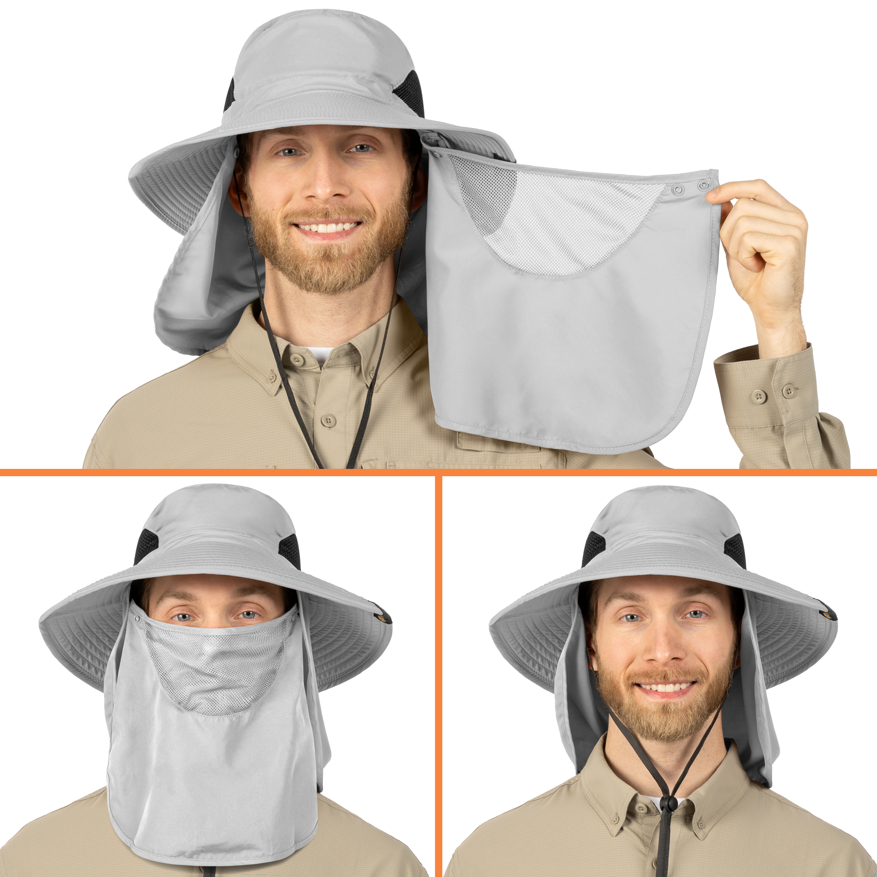 Men Women UV Protection Sun Hats Neck Face Flap Cap Wide Brim Fishing Bucket Hat - Picture 35 of 48
