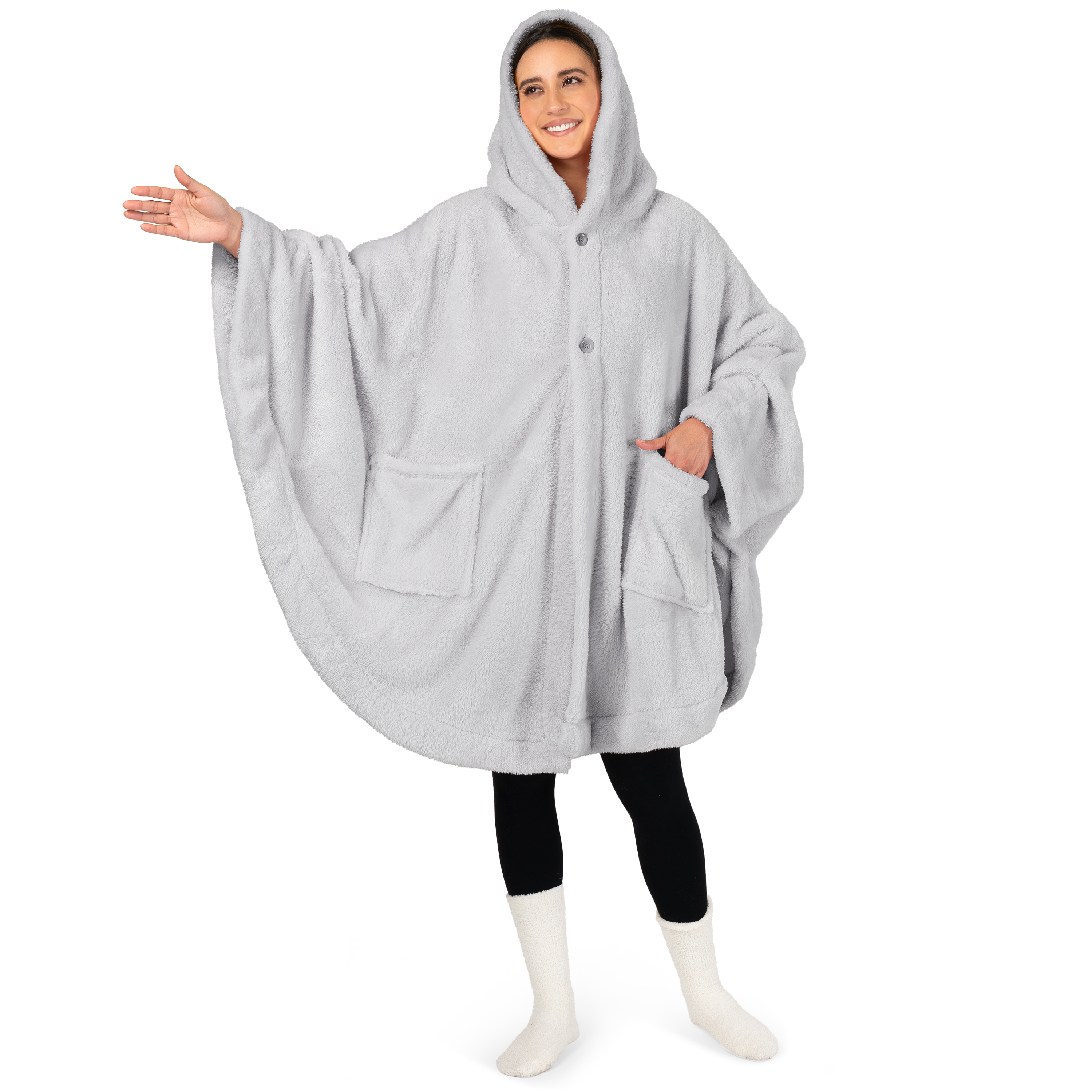 Poncho Manta con Capucha Usable Mantón Envoltura Capucha Bolsillos Suave Esponjoso Regalo - Imagen 48 de 81