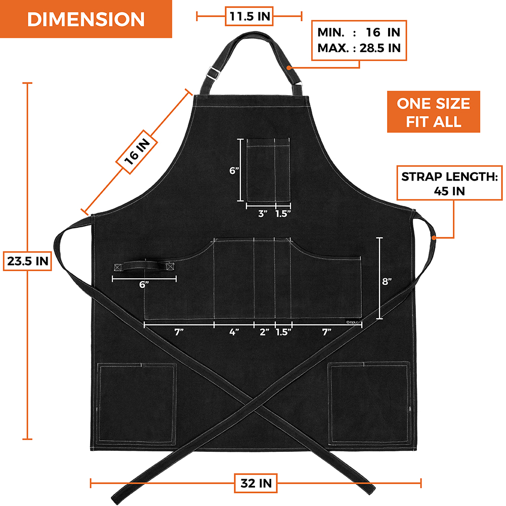 Chef Apron Men Women Cooking Baker Waiter Bib Canvas With Pockets Adjustable Tie - Picture 4 of 33